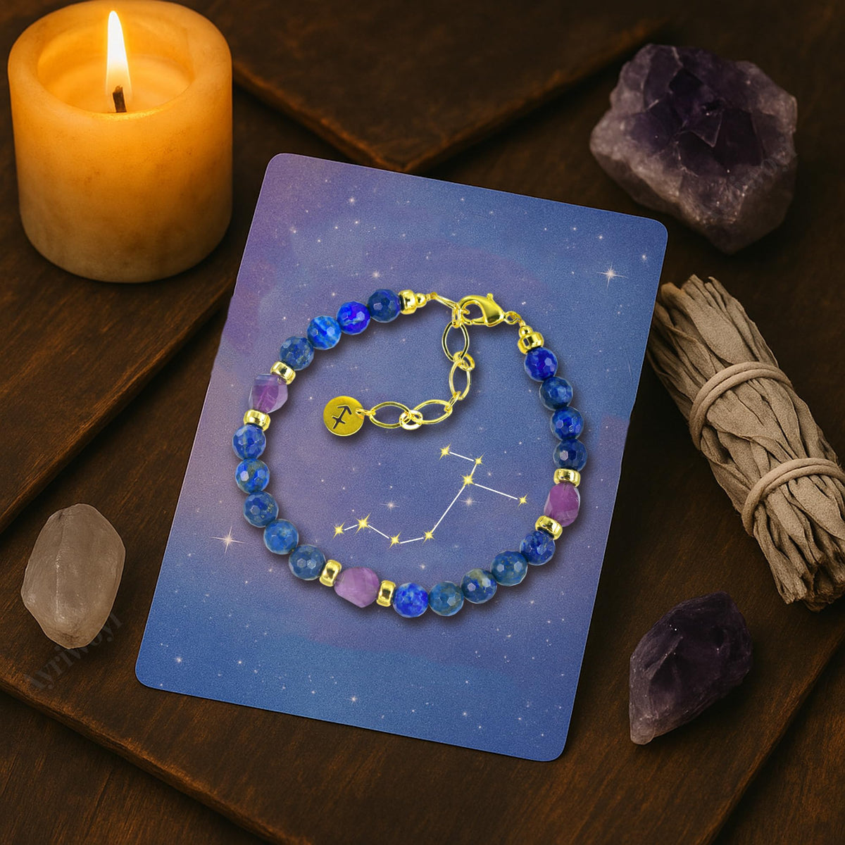 Ayriwoyi Sagittarius Zodiac Bracelet Energy Spiritual Bracelet Lapis Lazuli Amethyst Stone Beads Bracelet with Handmade Astrology Jewelry Gift for Men Women