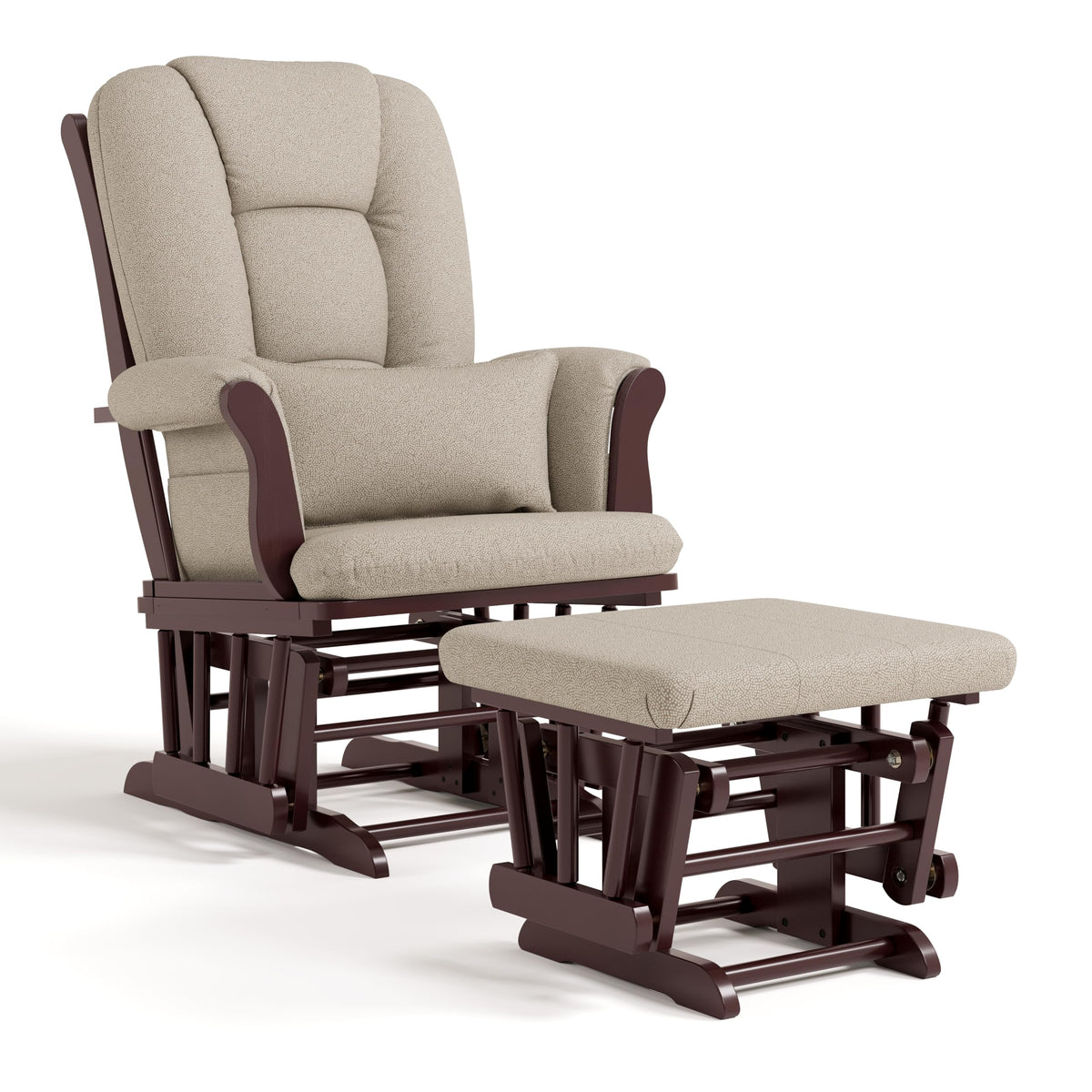 Storkcraft Tuscany Custom Glider and Ottoman with Free Lumbar Pillow (Espresso/Taupe Swirl) - Cleanable Upholstered Comfort Rocking Nursery Chair with Ottoman