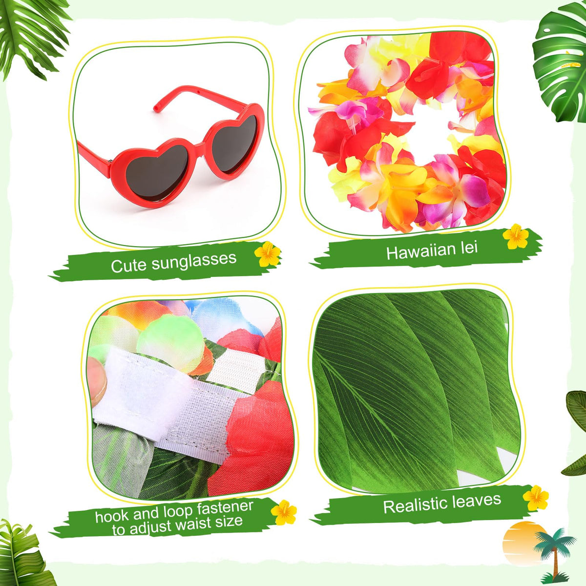 Silicherry 3 Pcs Hawaiian Goose Outfit, 23'' Porch Lawn Luau Goose Statue Clothes Grass Skirt Costume for Tropical Summer Patio Yard Outdoor Decoration