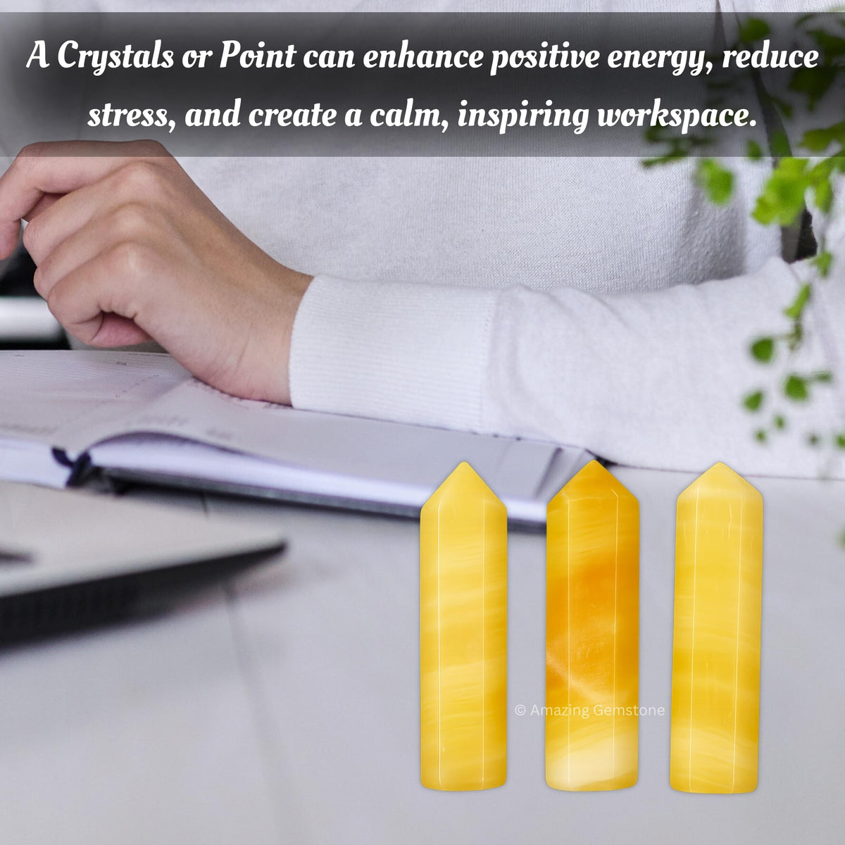 Amazing Gemstone Yellow Calcite Crystal Points Bulk Healing Crystals & Stones - Pack of 3 Single Terminated Healing Wand Point Bulk Crystals for Crafts, Crystal Grid, DIY Work - Premium Crystals