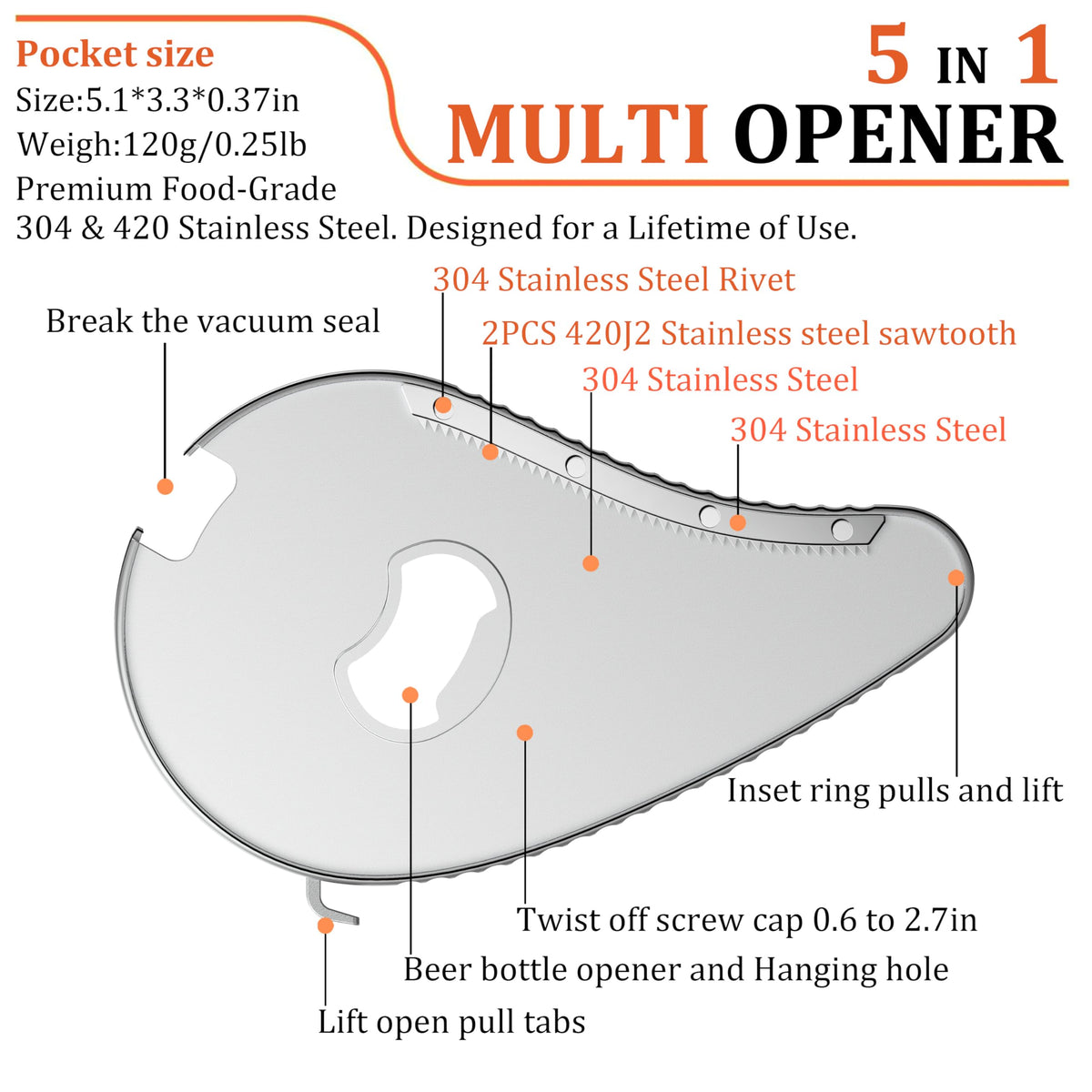 Uinxan Jar Bottle Can Opener for Seniors Arthritis Weak Hands-Easy Twist Off Small Caps (0.6"-2.7"), Pop Top & Pull Tab Seals,Patent Unique Portable Multifunction Gadget for Elderly/Women/Men (Silver)