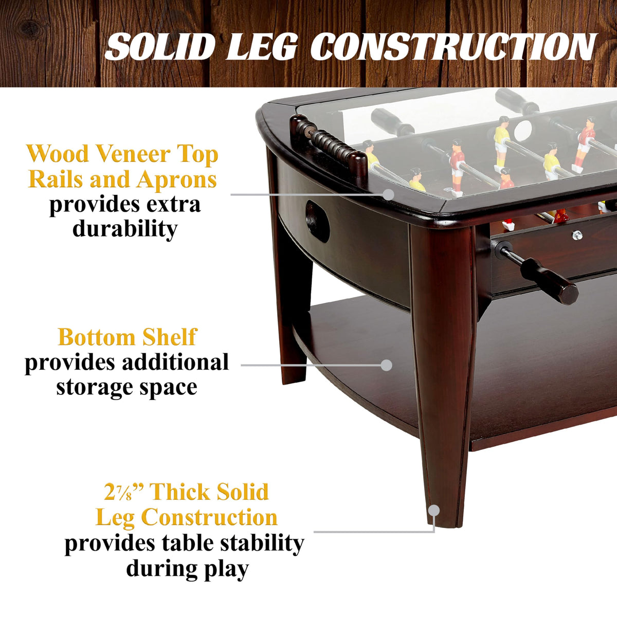 Barrington 42” Foosball Coffee Table, Durable & Stylish Contemporary Design with Tabletop Sports Soccer Balls, Perfect for Family Game Rooms