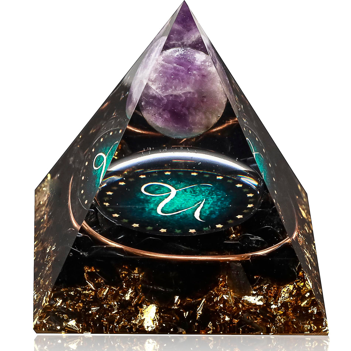 12 Zodiac Orgone Crystal Pyramid, Natural Amethyst with Obsidian,Healing Crystals Pyramid for Protection Chakra, Unique Constellation Pyramid for Positive Energy, Healing Money Health(Capricorn)
