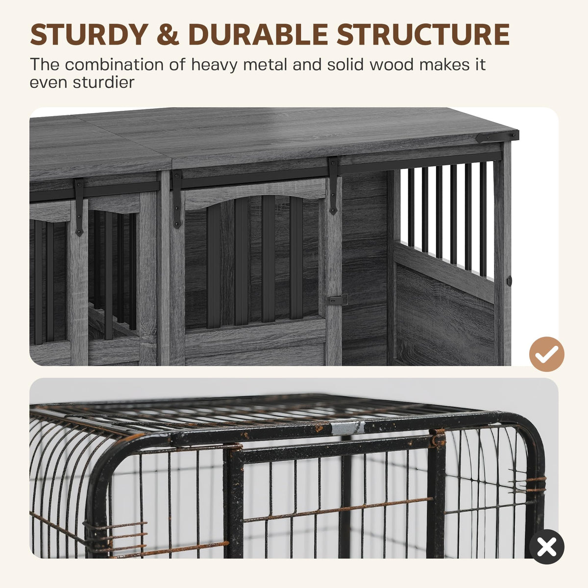 Homiflex Double Dog Crate Furniture with Barn Sliding Doors, 72" Large Dog Kennel Furniture Indoor with Divider for 2 Medium Large Dogs, Heavy Duty Wooden Dog Cage Decorative TV Stand, Grey
