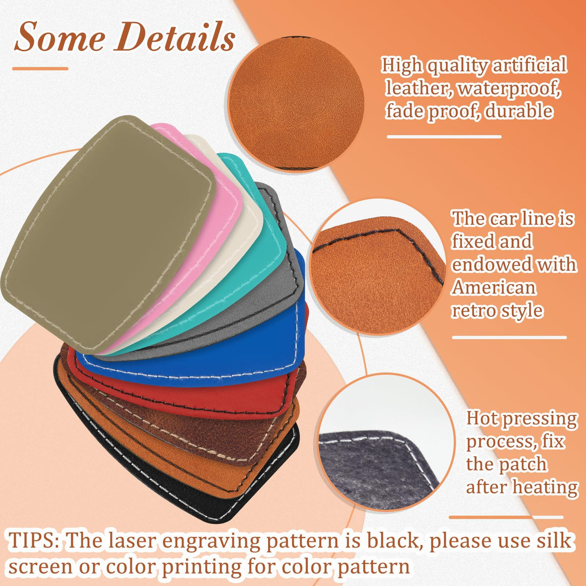 Dunzy 60 Pcs Blank Leatherette Hat Patches with Adhesive Rustic Rounded Rectangle Patch Faux Leather Patches for Hats Costumes Fabric Repair Sew Laser Supplies(Colorful,2x3inch)