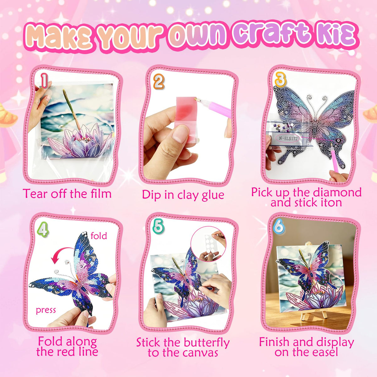 SJTYDX Framed Diamond Art Kits, Diamond Painting Butterfly with Movable Wings, DIY Rhinestone Gem Painting Crafts Canvas Art with Easel Diamond Paint Kits for Decor Gift, 7.8x7.8 Inch