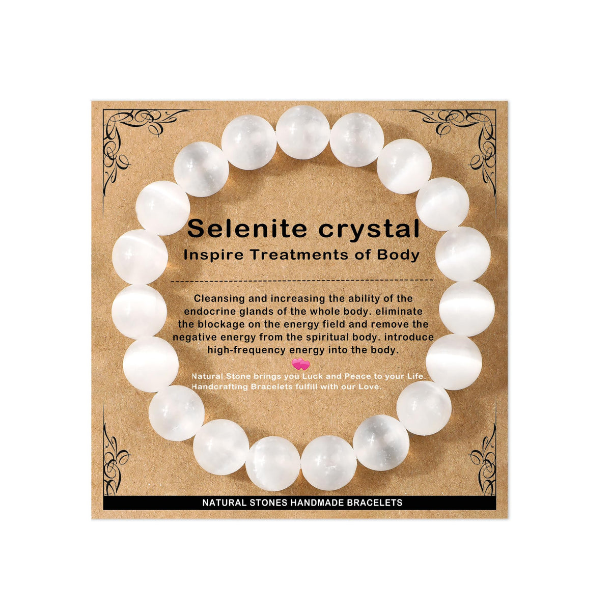 AD Beads 10mm Handmade Selenite crystal Elastic Bracelet – Natural Gemstone for Inspire treatments of body – Meditation, Yoga, Healing and Energy Gift for Men Women