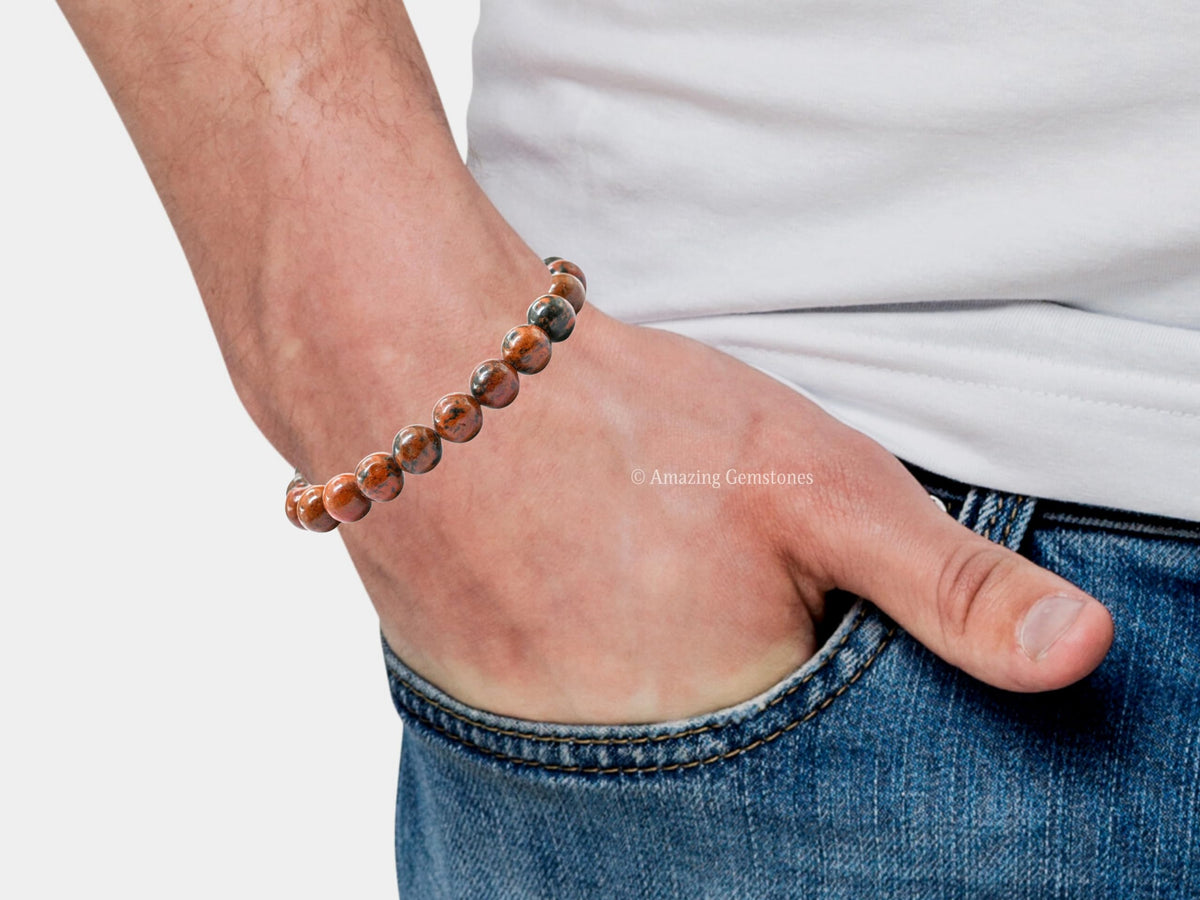 Amazing Gemstone Mahogany Obsidian Bracelet for Women Men's Gifts - Protection Healing Crystal Bracelet - 8mm Gemstones Beaded Adjustable Bracelet Pulseras Para Hombres Mujer Stocking Stuffers