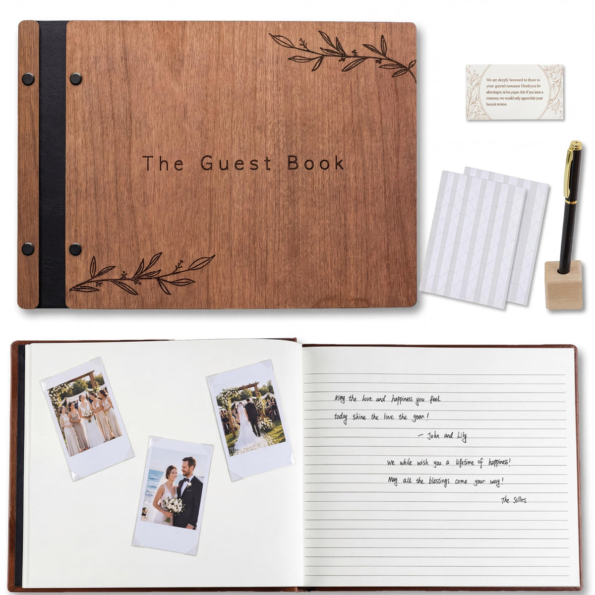 Aspen Studio Guest Book with Signing Pen with Photo of Polaroid for Wedding Book and Memorial Occasions Guest Signing Book for Wedding, Memory Guest Book
