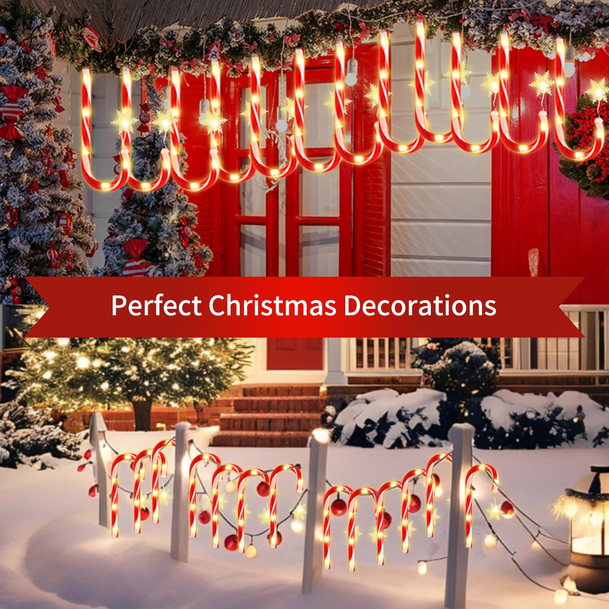 MOUOUSO Solar Christmas Candy Cane Lights, Outdoor Waterproof Pathway Stake Lights with 8 Modes, Solar Lights for Outside Yard Walkway Garden Christmas Decorations