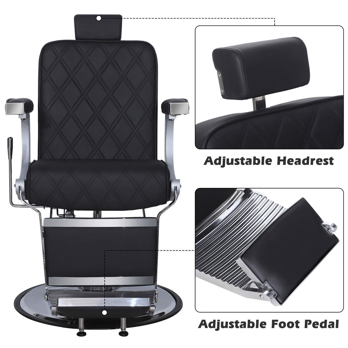 BarberPub Heavy Duty Metal Vintage Barber Chair All Purpose Hydraulic Recline Salon Beauty Spa Shampoo Equipment 3825 (Black with Black Stitches)