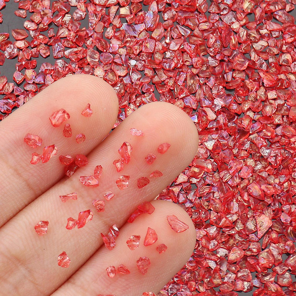 Irregular Crushed Glass Chips Sprinkles, 100g Metallic Chunky Glitter Stones for Nail Art, Resin Mold Filler, DIY Crafts, Vase Filler, Jewelry Making (Red AB)