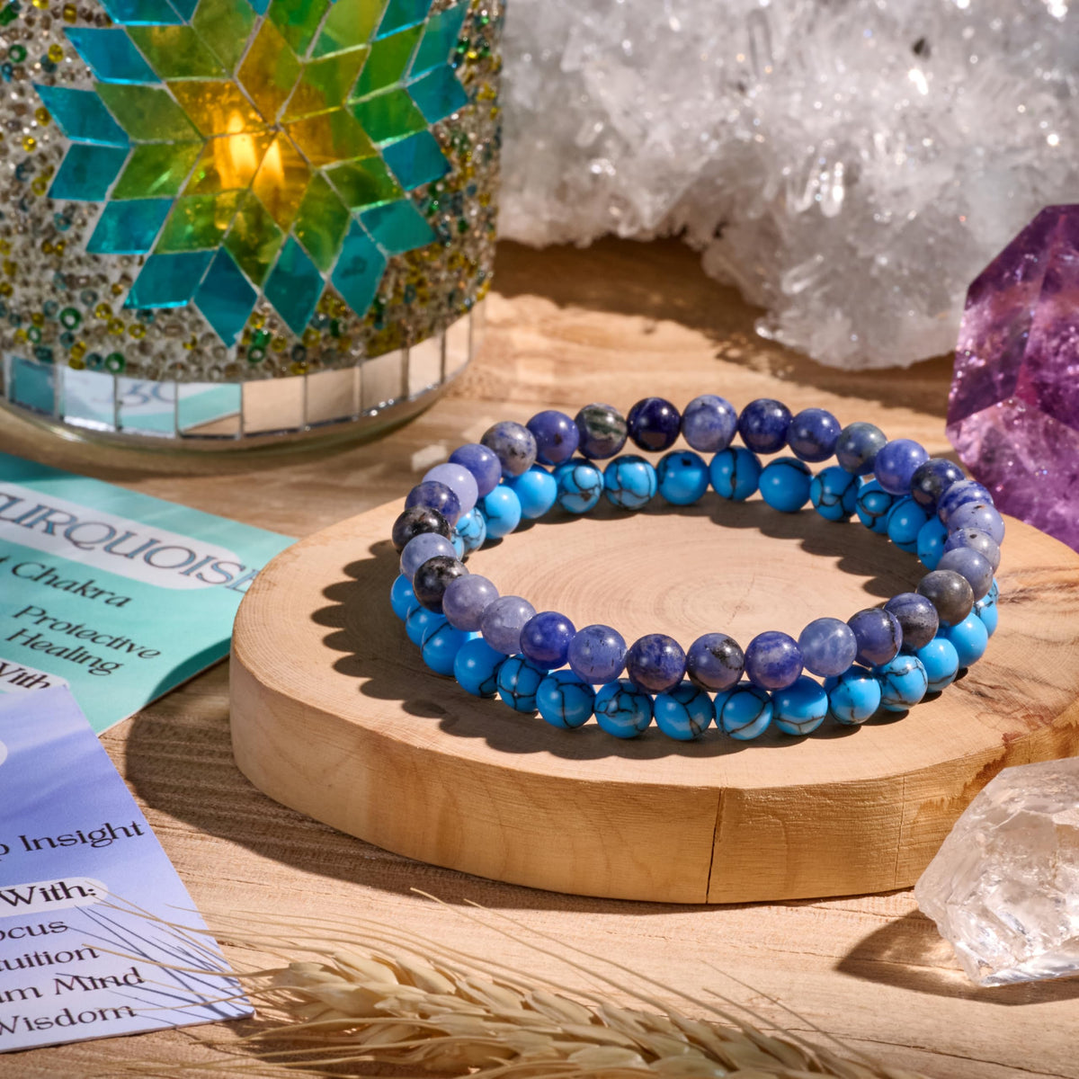 Bivei 2-Piece 8mm Beaded Bracelets for Women – Sodalite, Blue Turquoise – Handmade Natural Crystal Stretch Elastic Jewelry for Meditation, Yoga, Protection Gifts