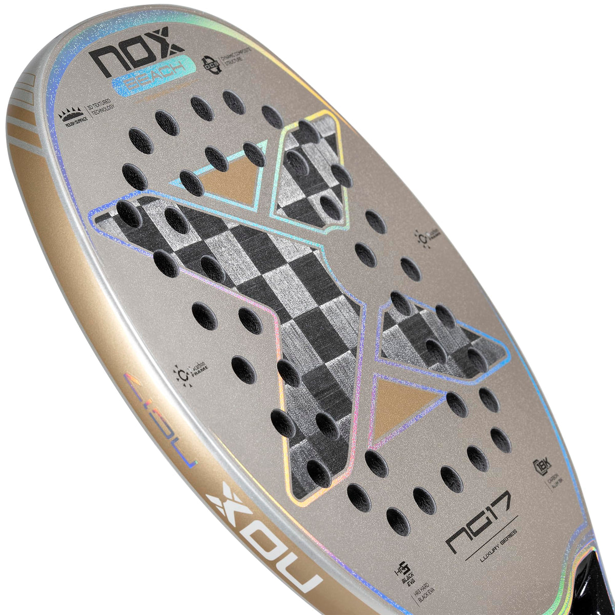 Beach Tennis Racket NG17 Luxury 2023 | High-Performance Beach Tennis Paddle | 18K Aluminized Carbon w/HR3 Black Eva Core | Exclusive Spin & Dynamic Composite Structure | Rough Surface for Extra Spin