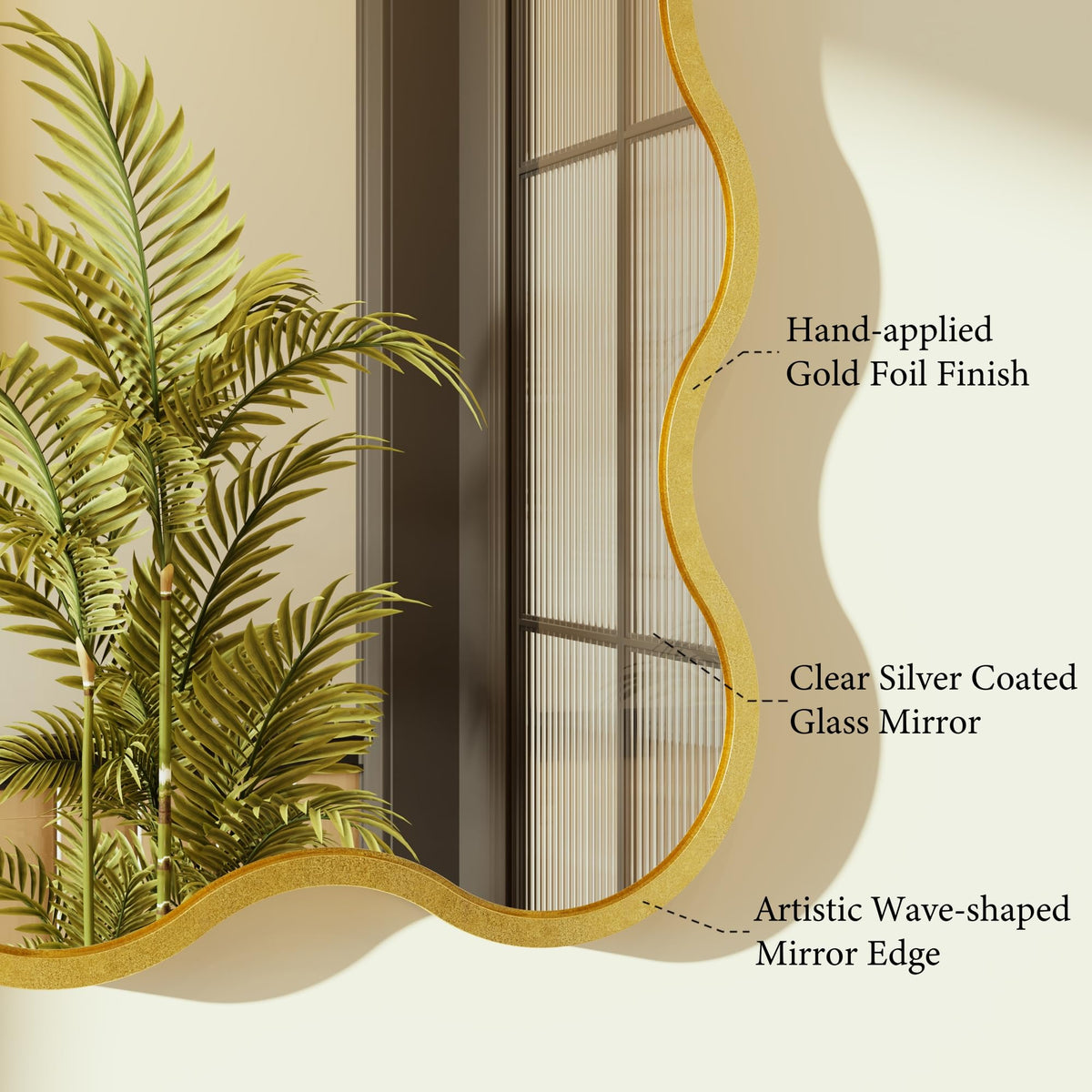 Kelly Miller 30x40 Inch Gold Scalloped Mirror, Large Rectangular Wavy Edge Bathroom Vanity Wall Mirror Decorative for Bedroom Living Room Entryway Fireplace Mantle