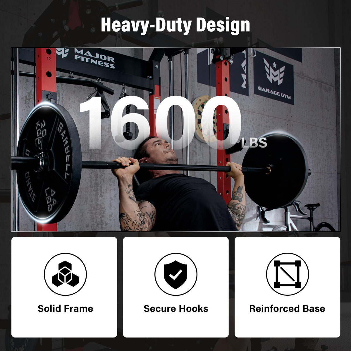 MAJOR FITNESS F22 Power Rack with Weight Bench, Barbell & 230lbs Weight Plates, 1600lbs Heavy-Duty All-in-One Squat Rack with Cable Crossover, Dual Pulley System & Attachments for Home Gym, Khaki