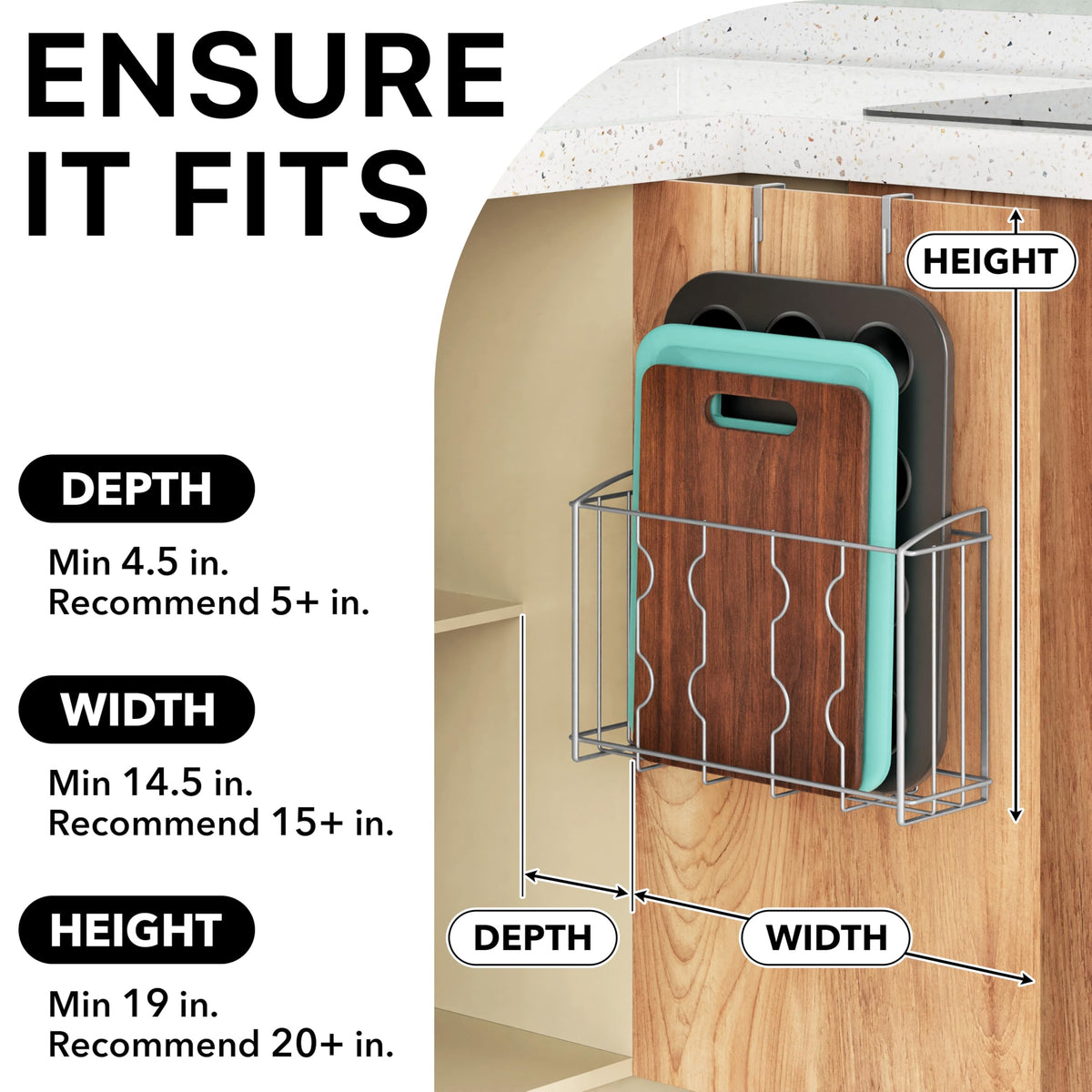 Simple Houseware Over the Cabinet Door Organizer Holder 2 Pack 13.5" Wx4.25 Dx18.5 H and 12.5" Wx3.6 Dx18.5 H Silver