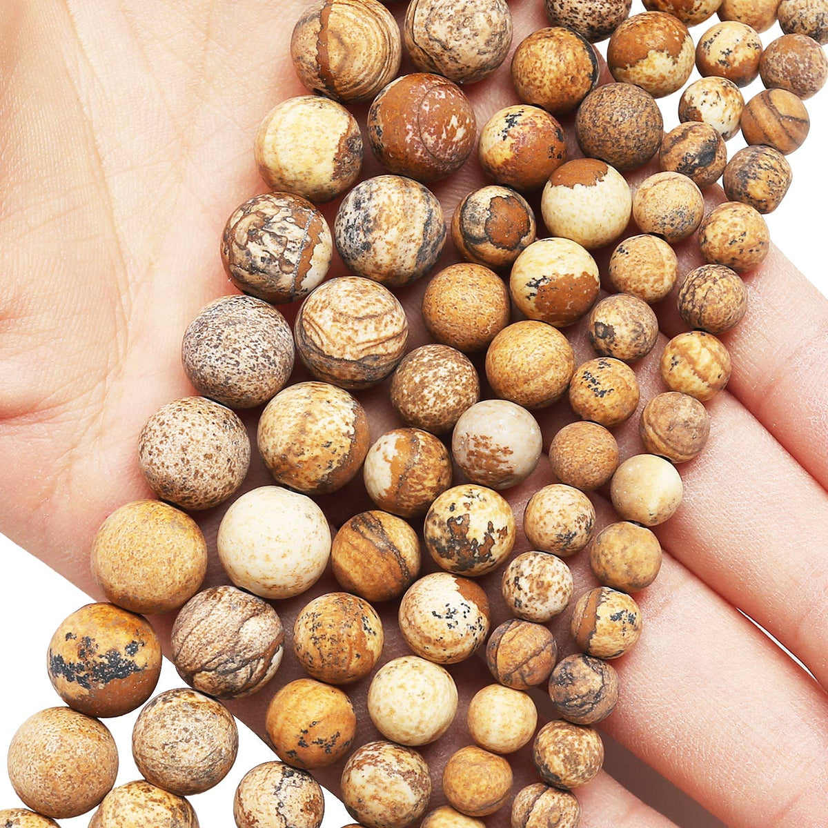 Natural Matte Picture Jasper Beads, 6MM Round Frosted Unpolished Loose Gemstone Beads for Bracelet Necklace Jewelry Making, Energy Stone Healing Power with Stretch Beading Cord