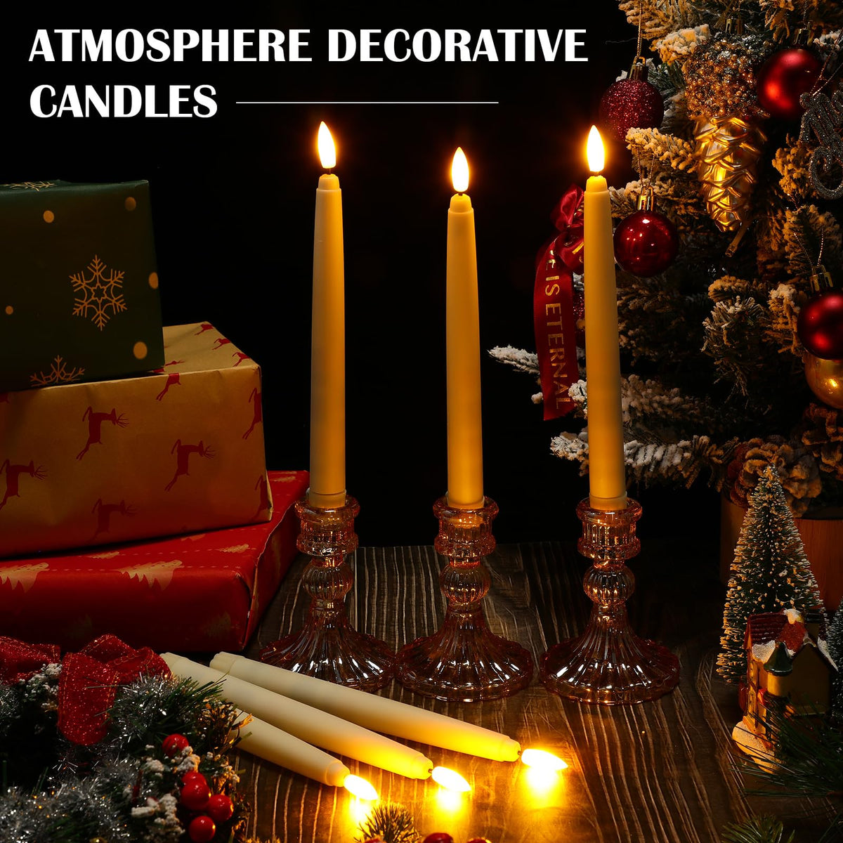 Baquler 60 Pcs Flameless Taper Candles LED Taper Candles Flickering Bulk Ivory LED Candlestick for Easter Wedding Church Halloween Christmas Party Decor Table Centerpiece, 8.5 in, No Batteries