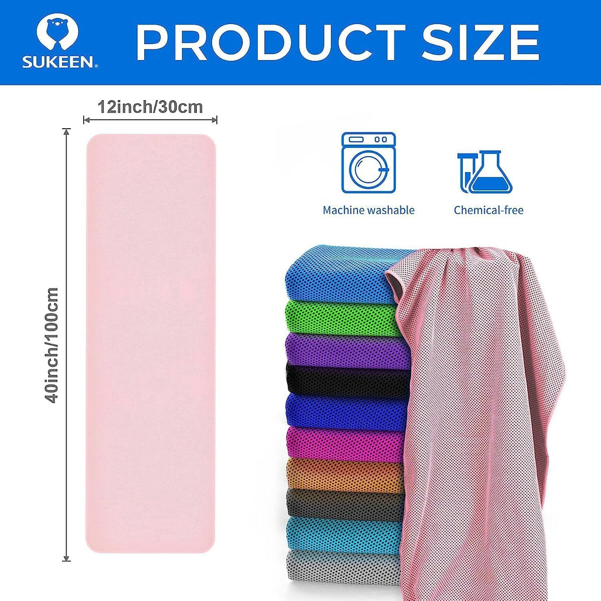 Sukeen 4 Pack Cooling Towels (40"x12") for Neck and Face, Cooling Neck Wraps, Breathable Cooling Towel for Hot Weather, Sweat Towels for Yoga, Sports, Golf, Gym, Camping, Running, Fitness, Workout