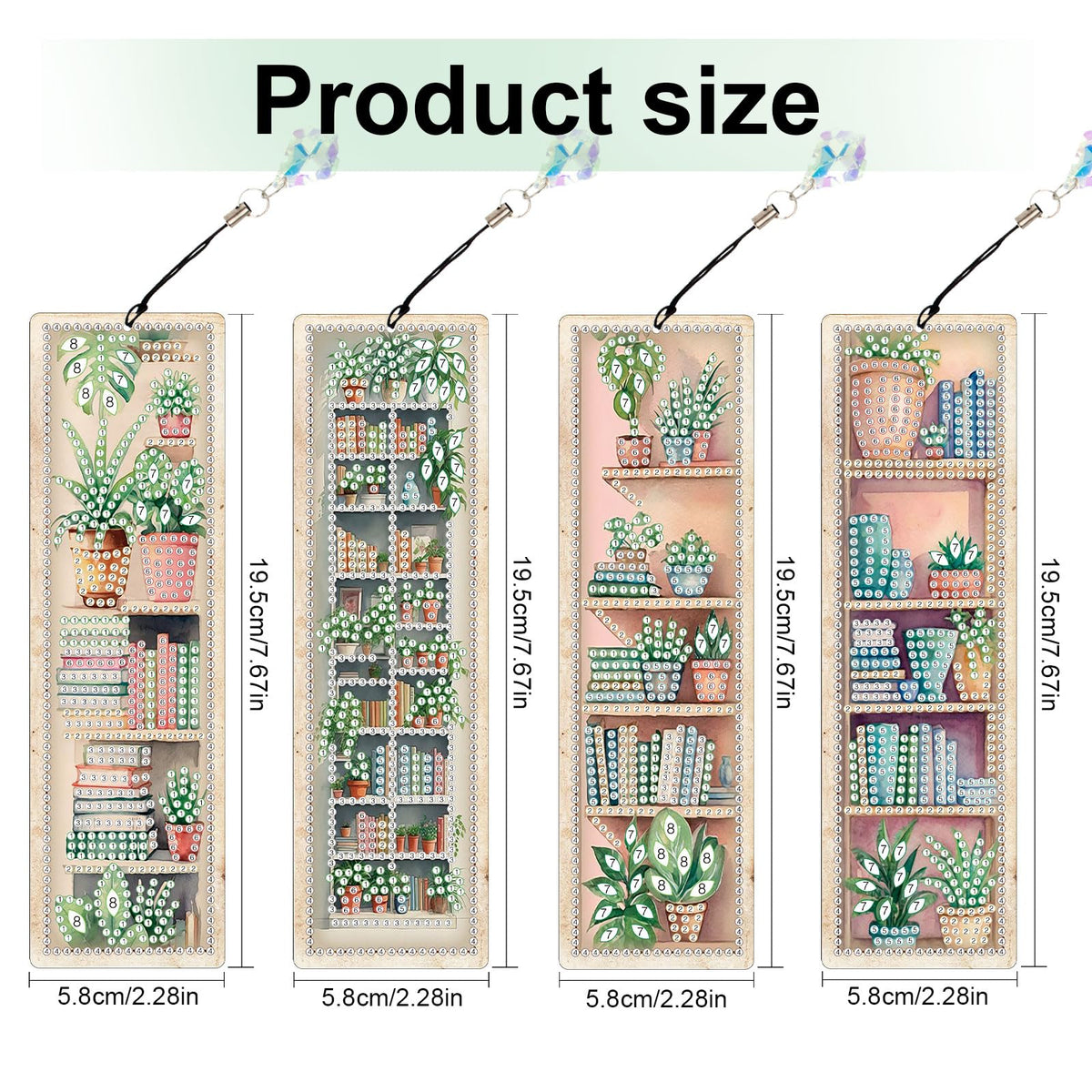 4 Pieces Diamond Painting Bookmarks for Adults Plant Bookshelf Design 5D Rhinestone Art Bookmark Kits Beautiful DIY Diamond Art Bookmarks with Tassels Crafts Gifts Supplies