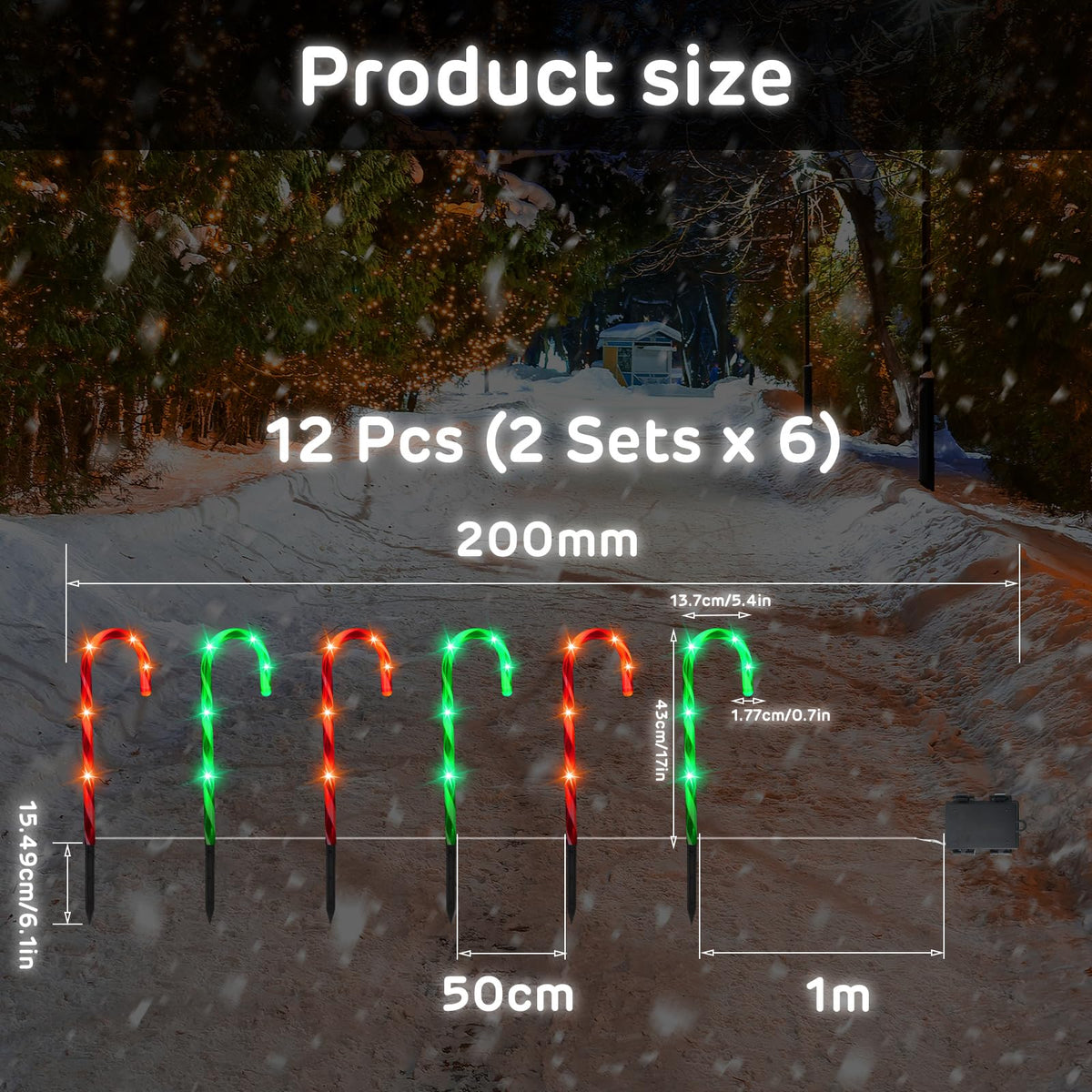 VIHOSE 12 Pcs 17 Inch Christmas Candy Cane Lights with Stakes Waterproof Pathway Markers Candy Cane Christmas Decorations for Xmas Holiday Garden Patio Lawn Yard Landscape Path Outdoor Decor