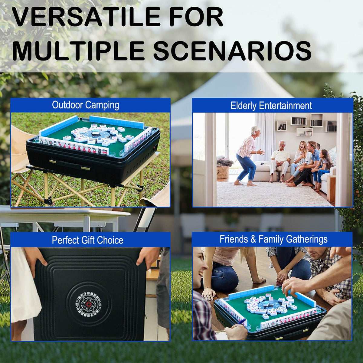 Automatic Mahjong Table, Portable Mahjong Table with 152 Magnetic Tiles incl. Joker Tiles, for Outdoor & Home Fun, Compatible with both Chinese and American Mahjong, Suitable for Mahjong Enthusiasts