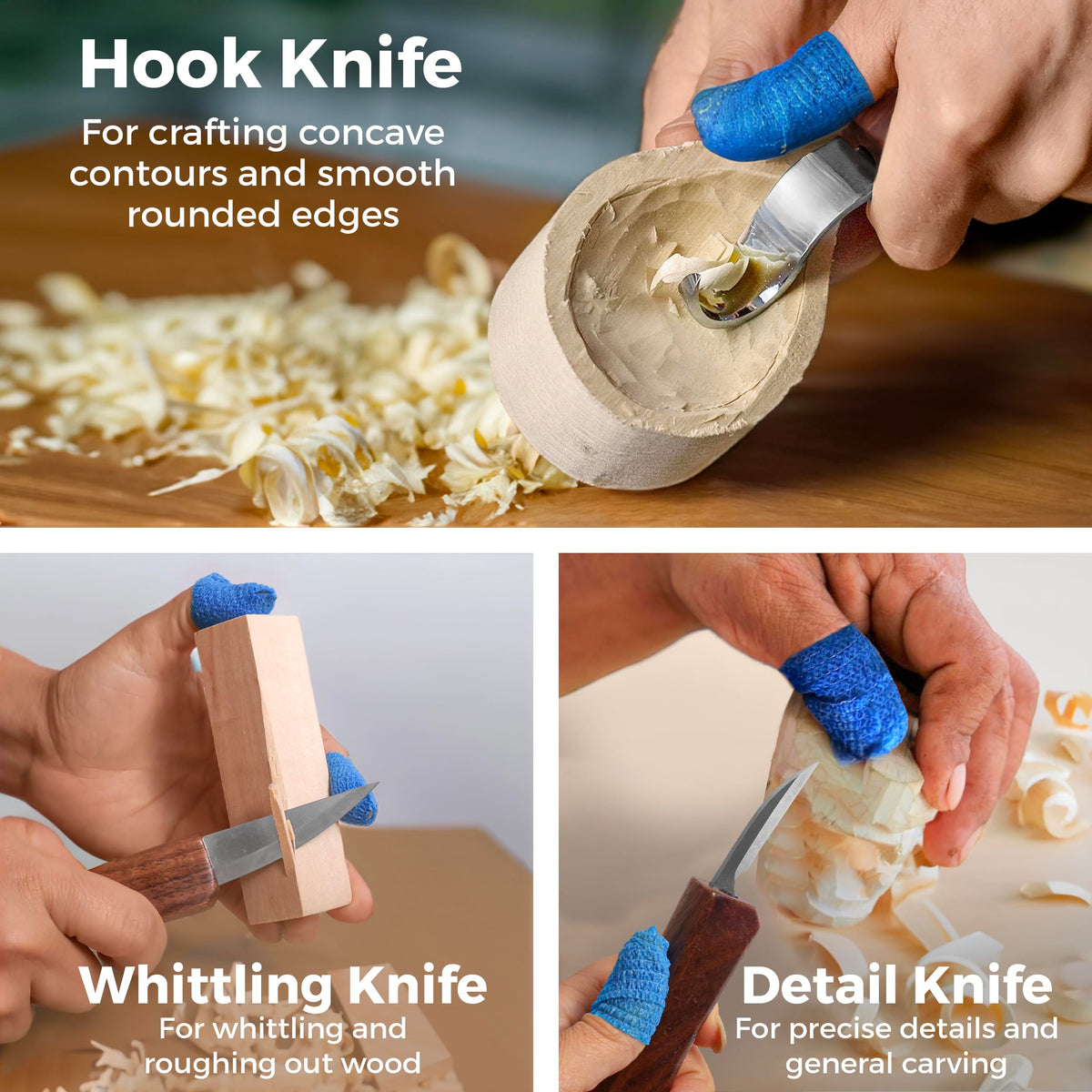Beginner-Friendly Wood Carving Kit, 3pc Whittling Knife Set with Wood Carving Knives, Spoon Carving Knife, Basswood Blocks, & Fun Learning Videos, Wood Whittling Kit for Beginners from Schaaf Tools