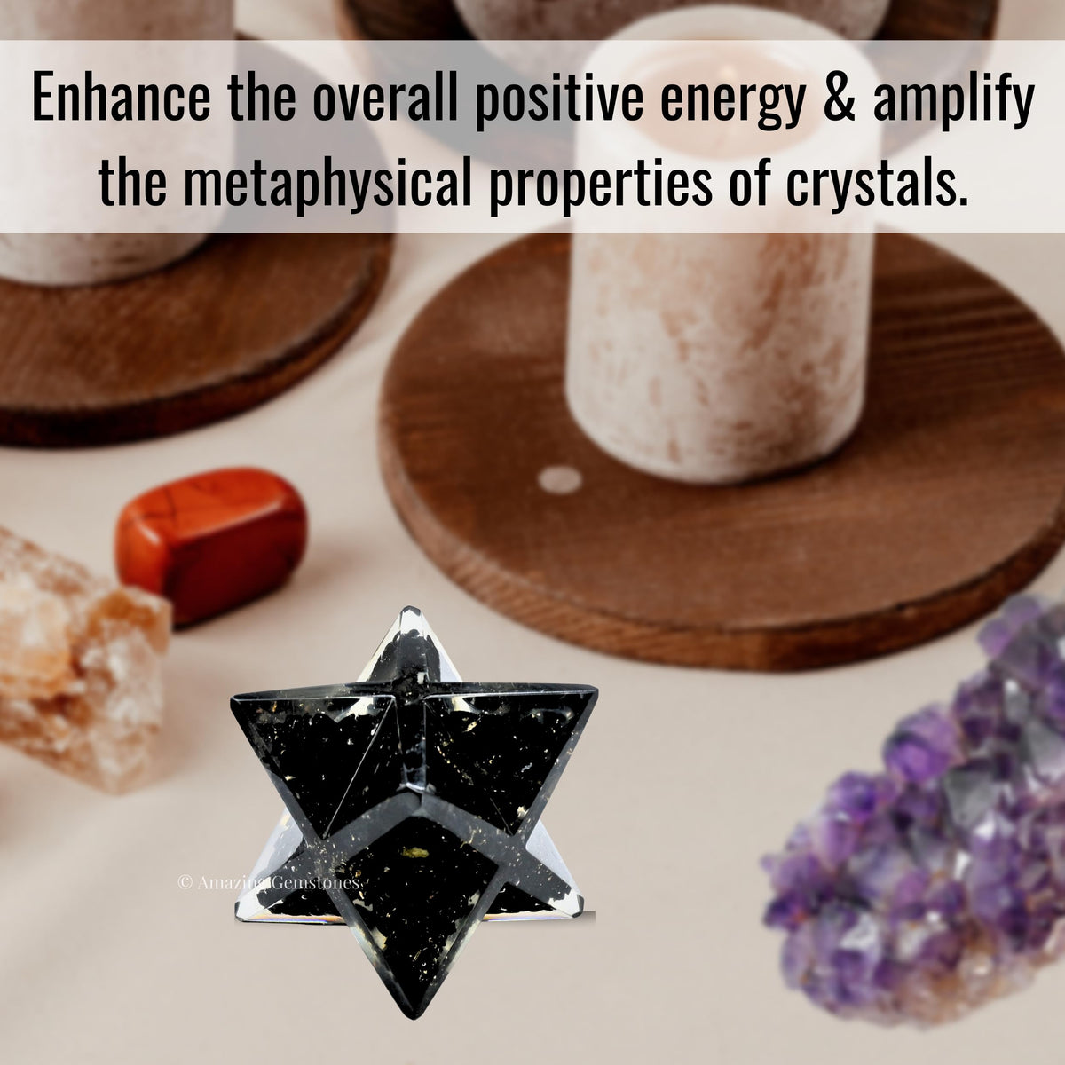 Amazing Gemstone 1 Pcs Shungite Large Crystal Orgone Merkaba Star for Reiki Healing Meditation and Crystal Grid