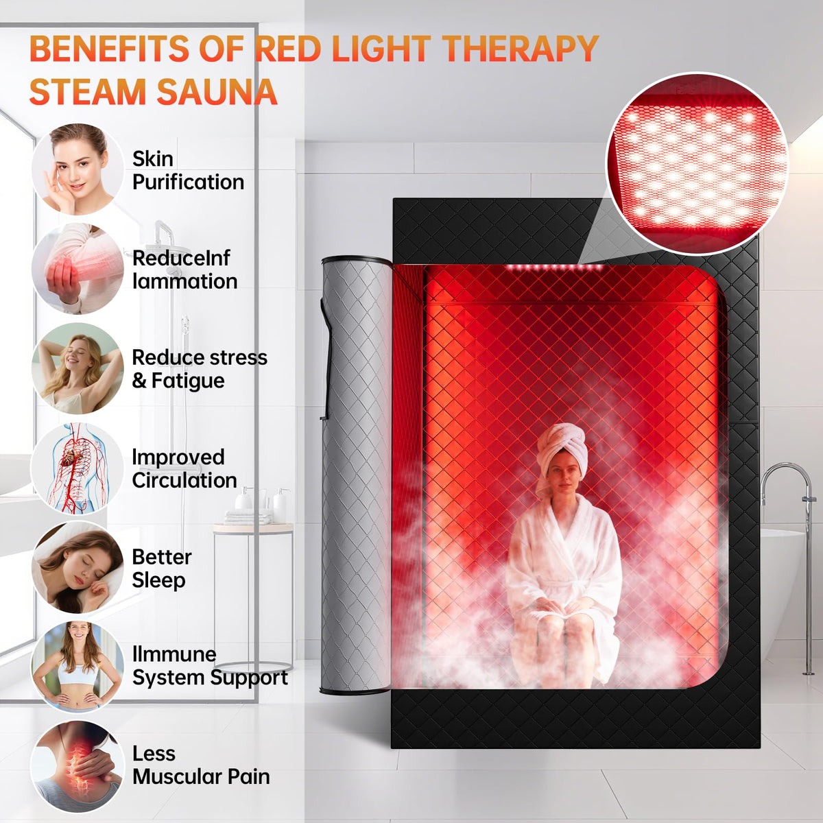 Ceyodo Upgraded 2 Person Infrared Sauna Box, 77”x 37”x 50” Portable Sauna with 660nm Red Light Therapy & 850nm,5-Layer Waterproof, 2 Steamers,2 Folding Chairs for Home Sauna