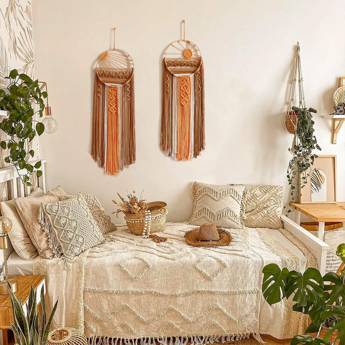 Artilady Macrame Wall Hanging Tapestry Sunrise Wall Art Boho Hanging Tapestries Large Dream Catcher, Hand Woven Orange Brown Sun Home Decorations for Bedroom Living Room Nursery (Brown Sunrise)