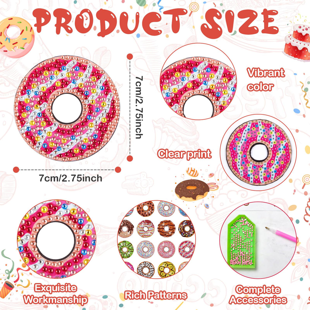 Xuhal 16 Pcs Diamond Painting Magnets DIY Diamond Painting Kits for Gem Art Magnet Refrigerator Stickers for Beginners Adults DIY Crafts Home Decors Party Birthday Gifts(Donut)