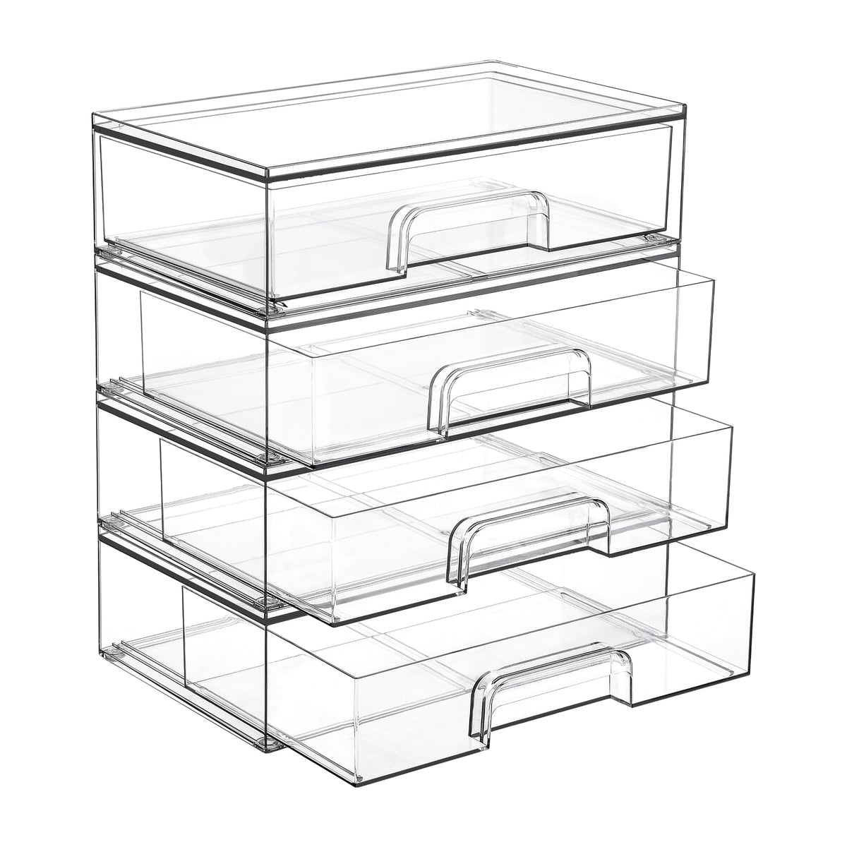 Vtopmart 12.1''W Clear Stackable Storage Drawers,4 Pack Acrylic Plastic Organizers Bins for Makeup Palettes, Cosmetics, and Beauty Supplies,Ideal for Vanity, Bathroom,Cabinet,Desk Organization