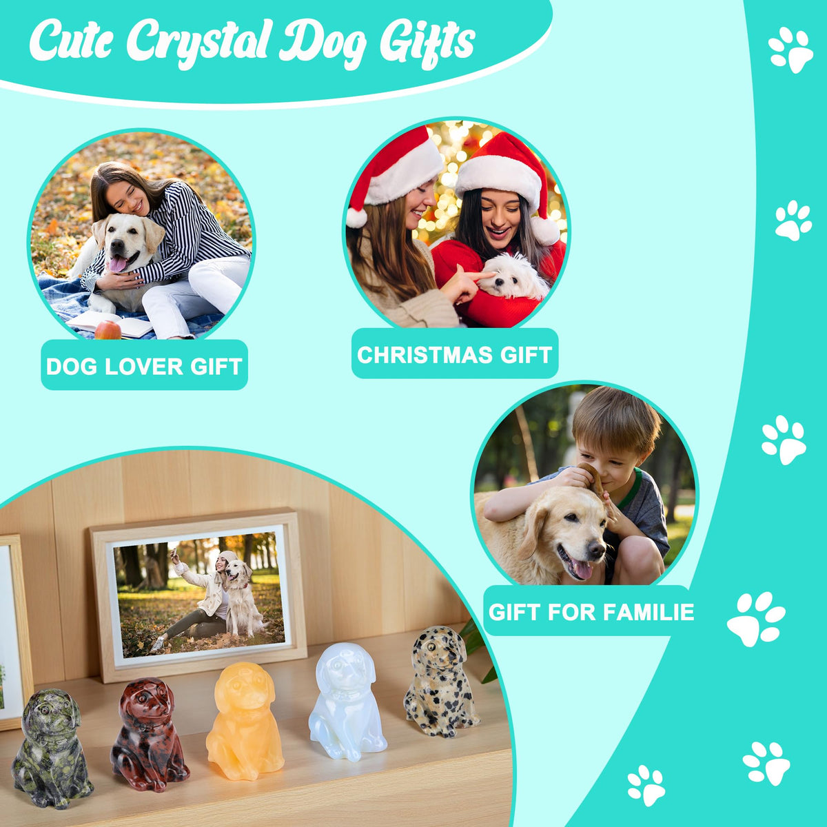 CrystalTears Green Aventurine Crystal Dog Ornament, Cute Dogs Gifts for Women Dog Lovers Men Christmas, 1.5” Lucky Healing Gemstone Labrador Dogs Puppy Figurine Statue for Home Office Desk Decor