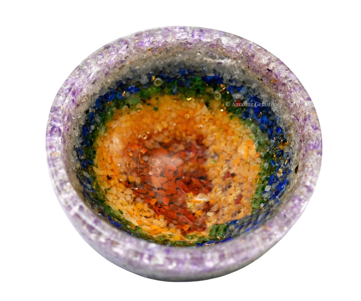 Amazing Gemstone Chakra Orgonite Orgone Crystal Gemstone Bowl - 2" Orgonite Chakra Crystal Bowl for Meditation, Crystals and Healing Stones Gift and Protection
