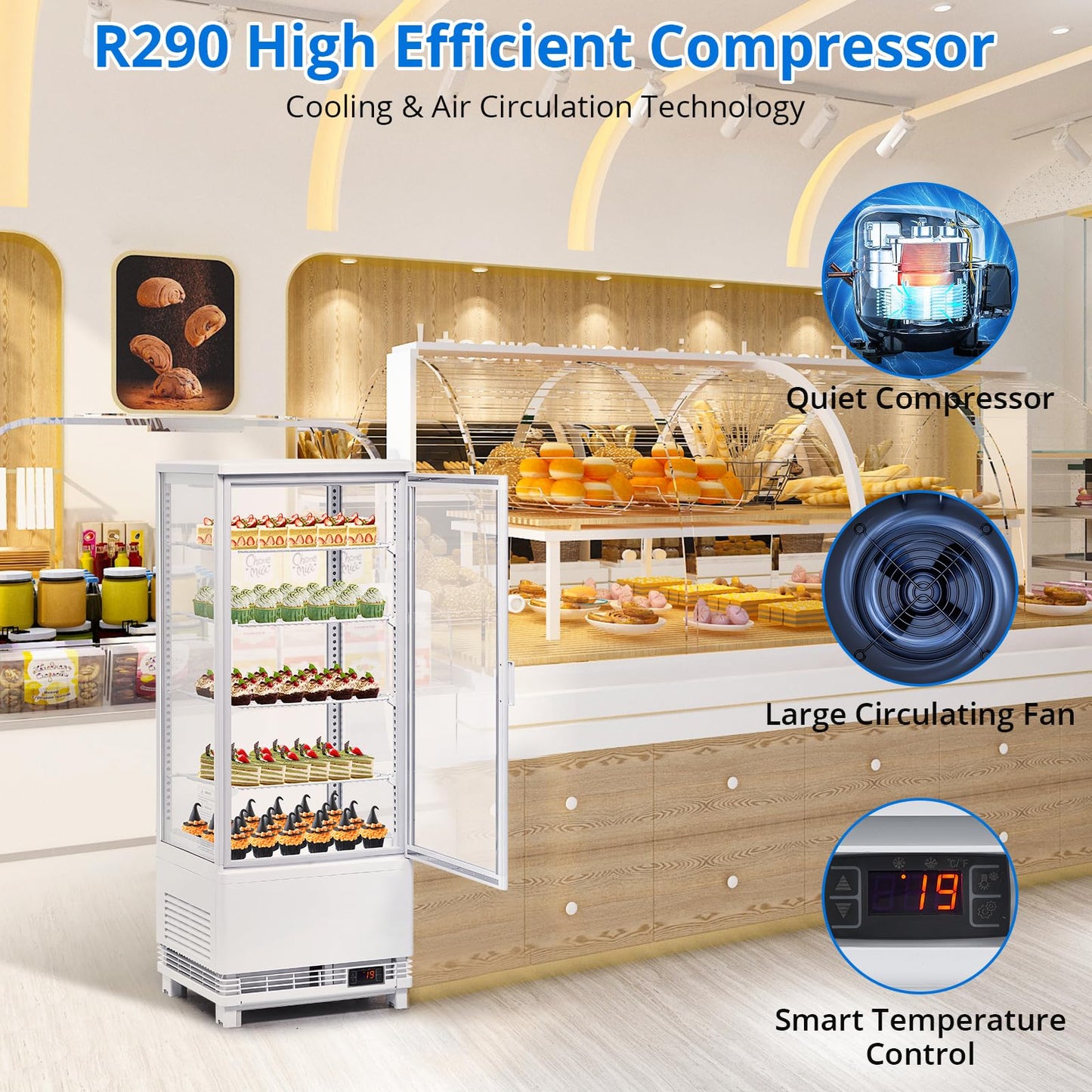 ActiveTrail Countertop Refrigerator 3.5 Cu.ft, Commercial Pastry Display Case with LED, Frost-Free Air Cooling, Lockable Glass Door Fridge for Bakery, Cafe, Restaurant