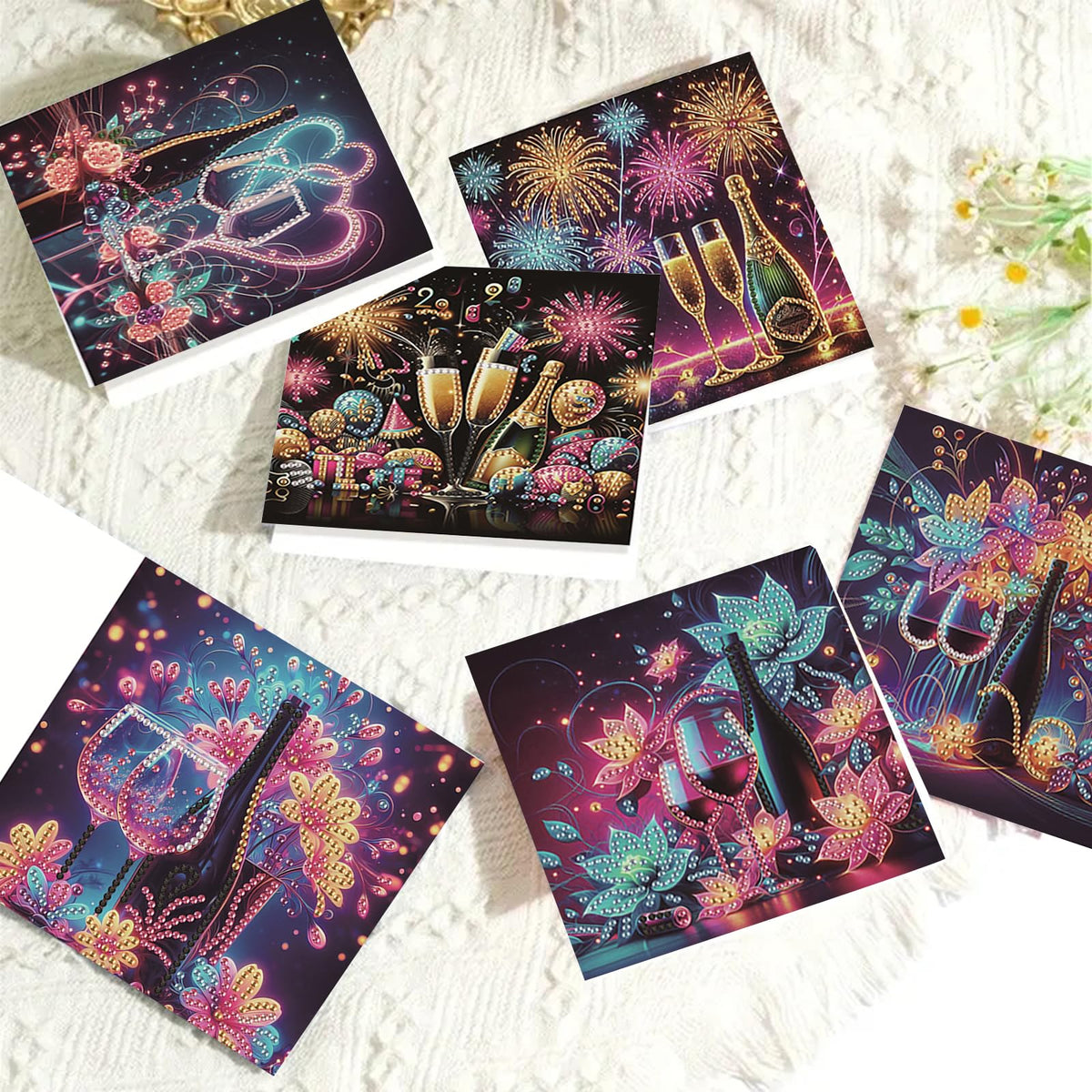 C'eitura 6Pcs Celebration DIY Diamond Art Painting Greeting Cards Kit | Congratulations Thank You Birthday Graduation Cards | All Occasion Party Theme Blank Note Cards for Kids & Adults
