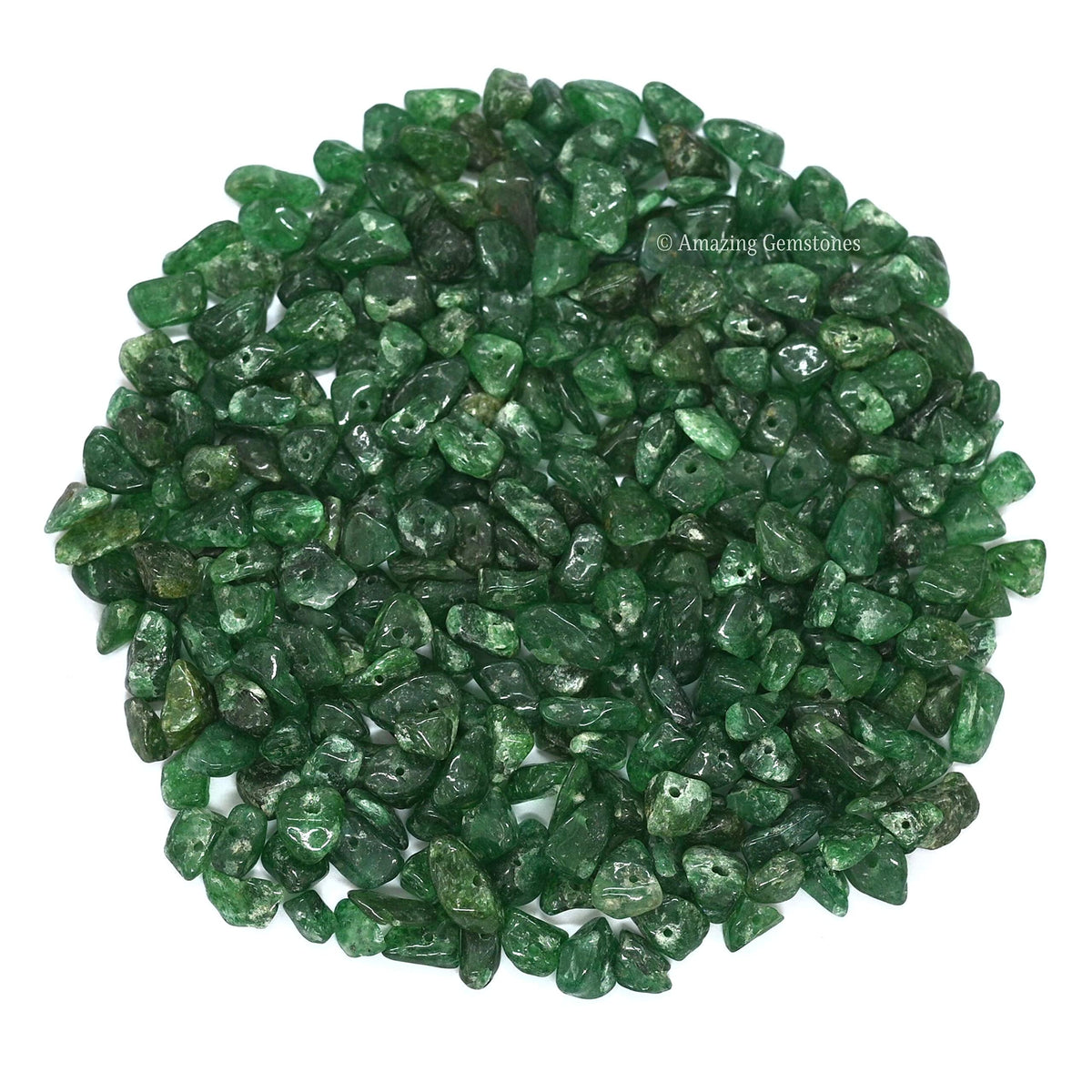 Green Aventurine Pre Drilled Crystal Crushed Chips Beads for Bracelets Making, DIY Handmade Natural Healing Crystals (25 Inch Strand)