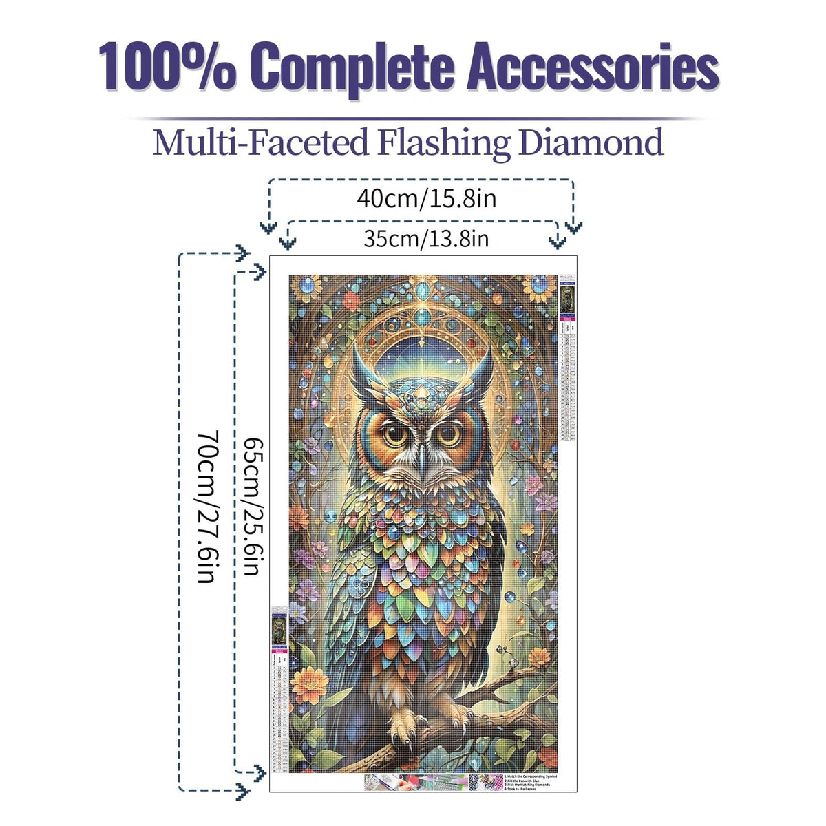 JATOK Large Diamond Art Kits for Adults, Full Round Drill Owl 5D Diamond Painting Kits for Beginners, DIY Gem Art Crafts Picture for Gift Home Wall Decor, 40x70cm/15.7x27.5inch