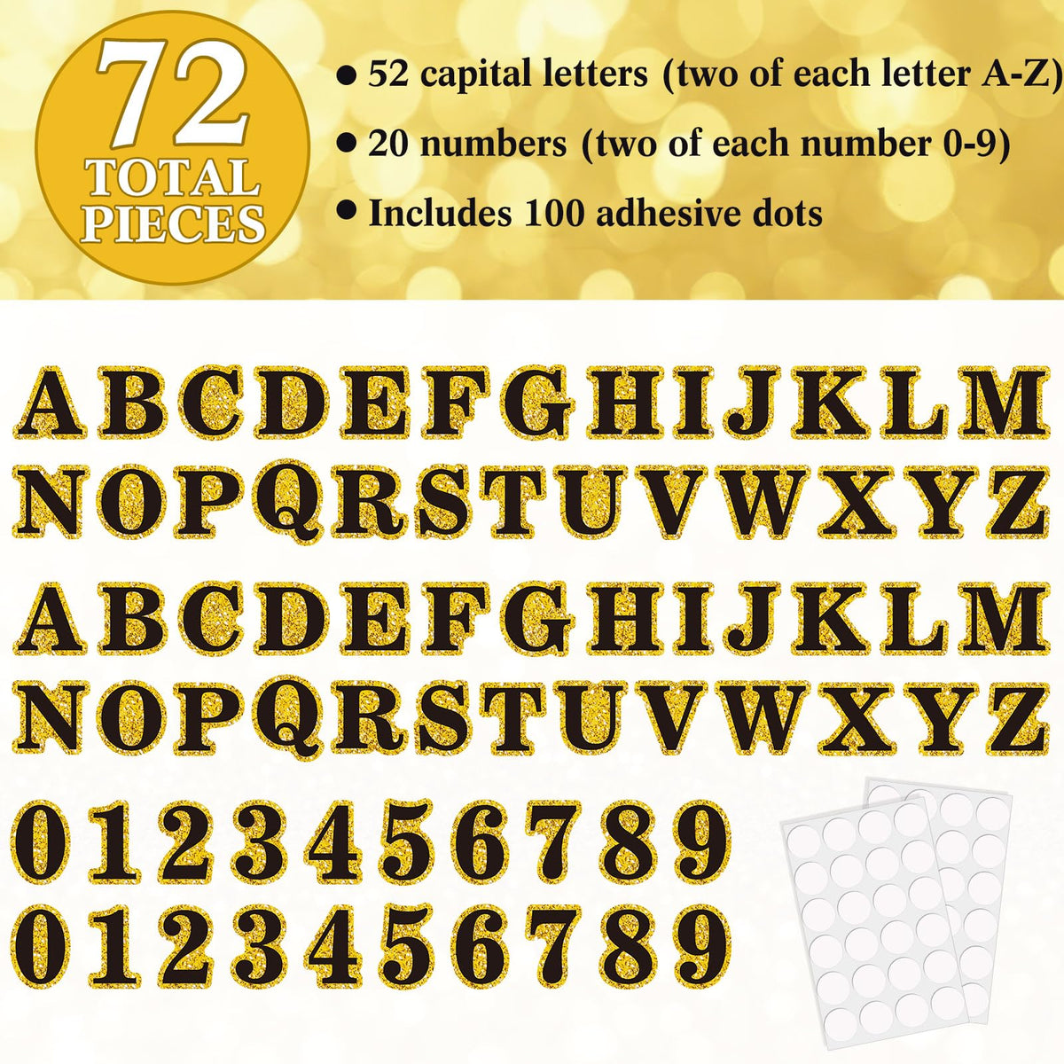 FunooFuno 72 Pcs Glitter 2026 Graduation Letters Numbers Cardstock Shiny Crafts Alphabet with Adhesive Dots for Graduation Trifold Photo Board Grad Leis Homecoming Mums DIY Supplies(Black Gold)