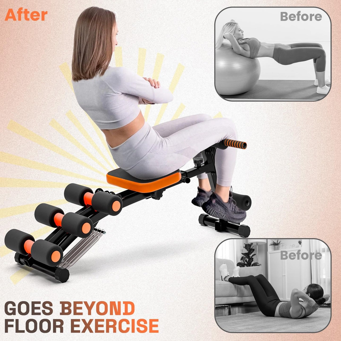 Multi-Function Ab Workout Bench with Resistance Bands and Preacher Curl Pad, Adjustable Ab Crunch Machine, Foldable Sit-Up Bench for Home Gym Strength Training and Leg Extension Black