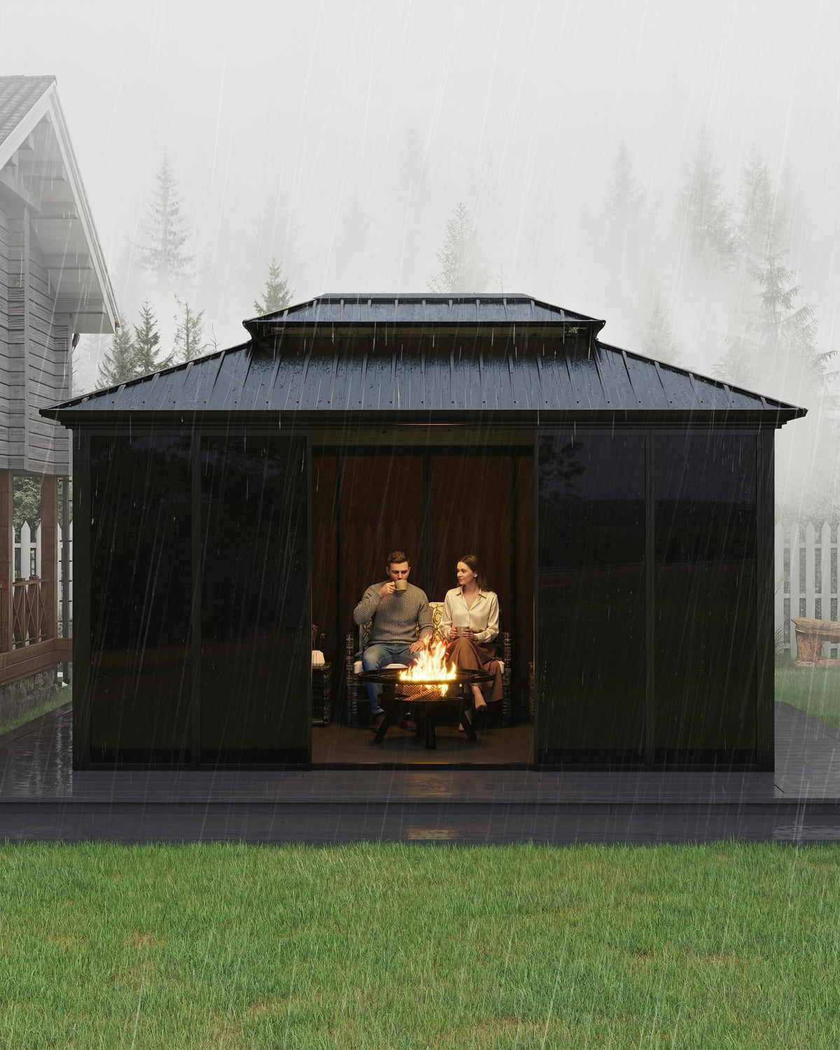 GarveeLife 10x14 ft Sunroom Hardtop Gazebo, Enclosed Gazebo with Floor-to-Ceiling Sliding Doors, All-Aluminum Alloy Frame, Screen Outdoor Room Solarium for Backyard, Patio, and Deck