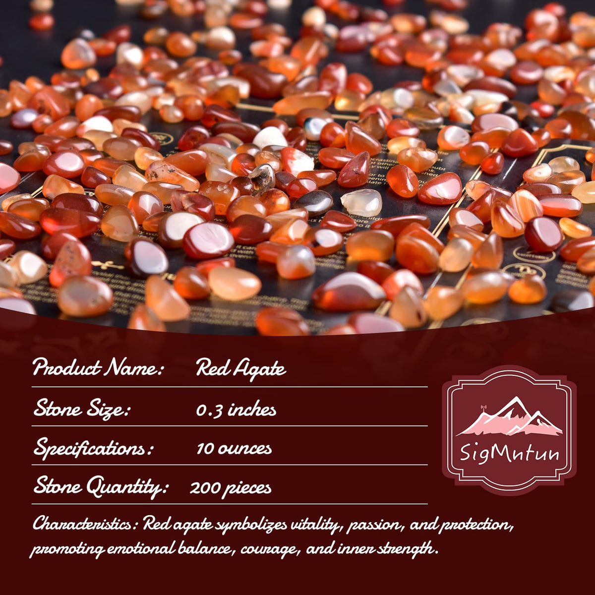SigMntun Polished Red Agate Crystal Chips 200 Pcs - 0.3" 10 oz Tumbled Stone Chips Crushed Sea Glass Stones Healing Reiki Crystal Making Home Decoration