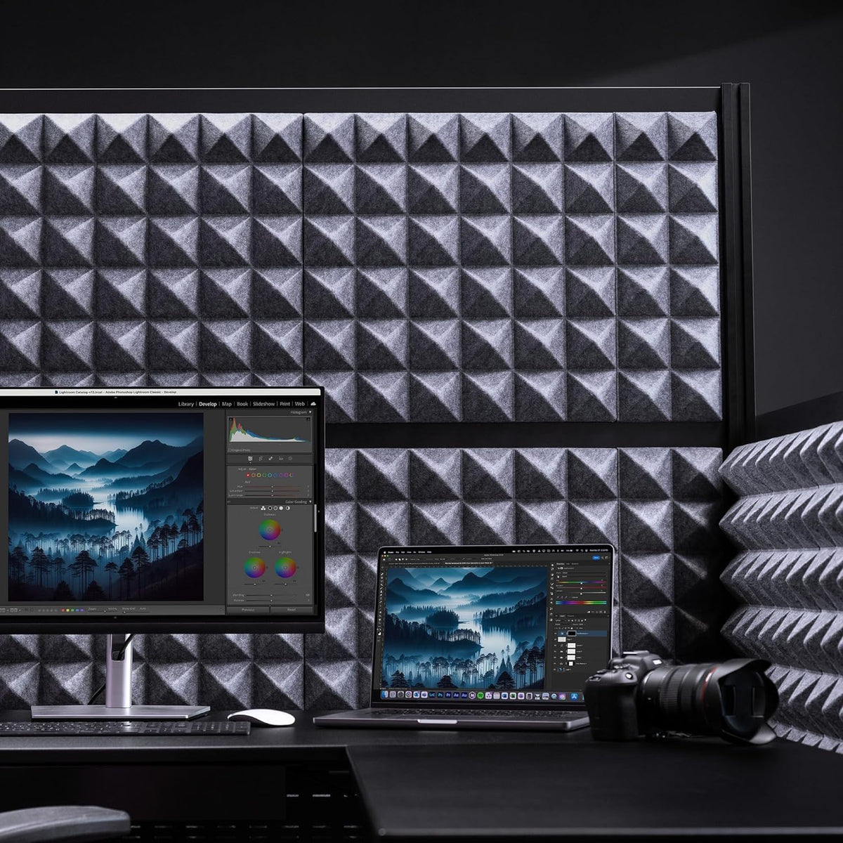 Stand Up Desk Store Studio Modular Wall and Sound Absorbing Room Divider | Sound Dampening Acoustic Panels for Office Cubicle | Noise Reduction and Noise Canceling Office Partition (70'' x 70'')