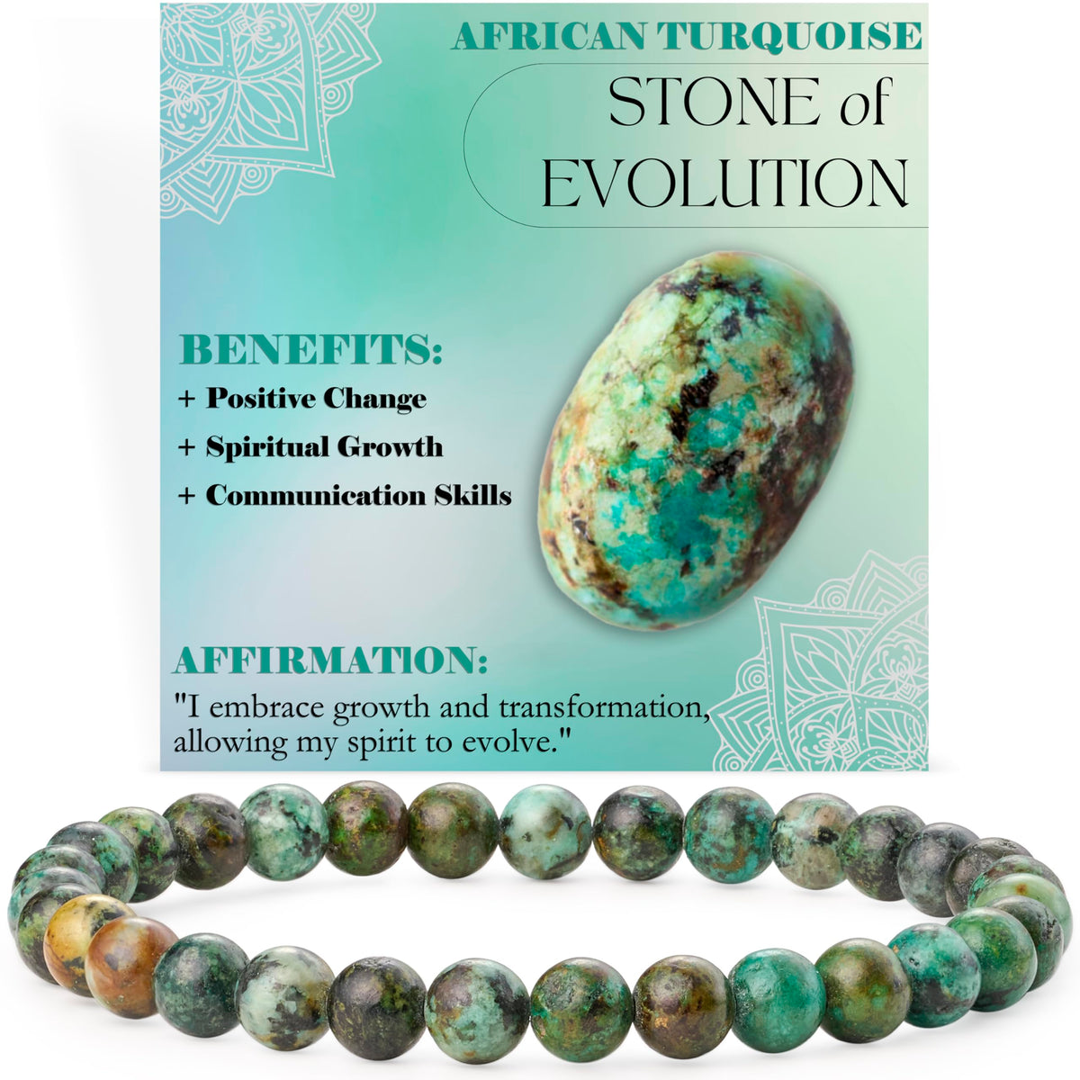 Bivei African Turquoise - Evolution - 6mm Beaded Bracelets for Women Handmade Semi Precious Natural Stone Stretch Elastic Jewelry for Women Yoga Protection Gifts