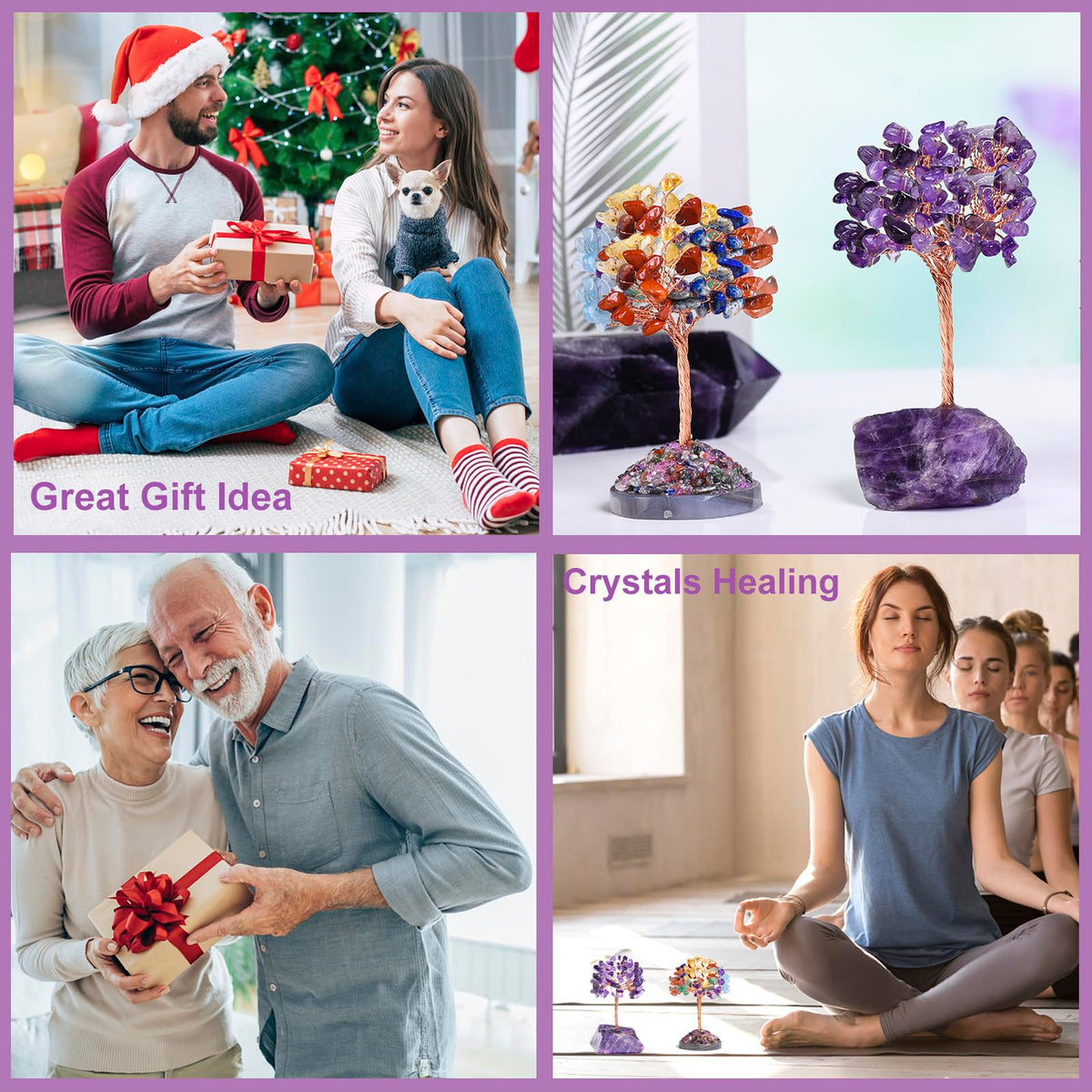 Ytbeoxk Amethyst Crystal Tree of Life,Money Tree Decorations,Crystals and Healing Stones,Reiki Positive Energy Gemstones,Purple Room Office Desk Feng Shui Decor Meditation Gifts for Women