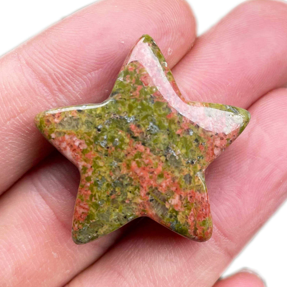Fekuar Unakite Crystal Star Chakra Stones for Reiki Healing Yoga Balance Meditation Polished Mini Pocket Palm Stone 1 Inch (30mm)