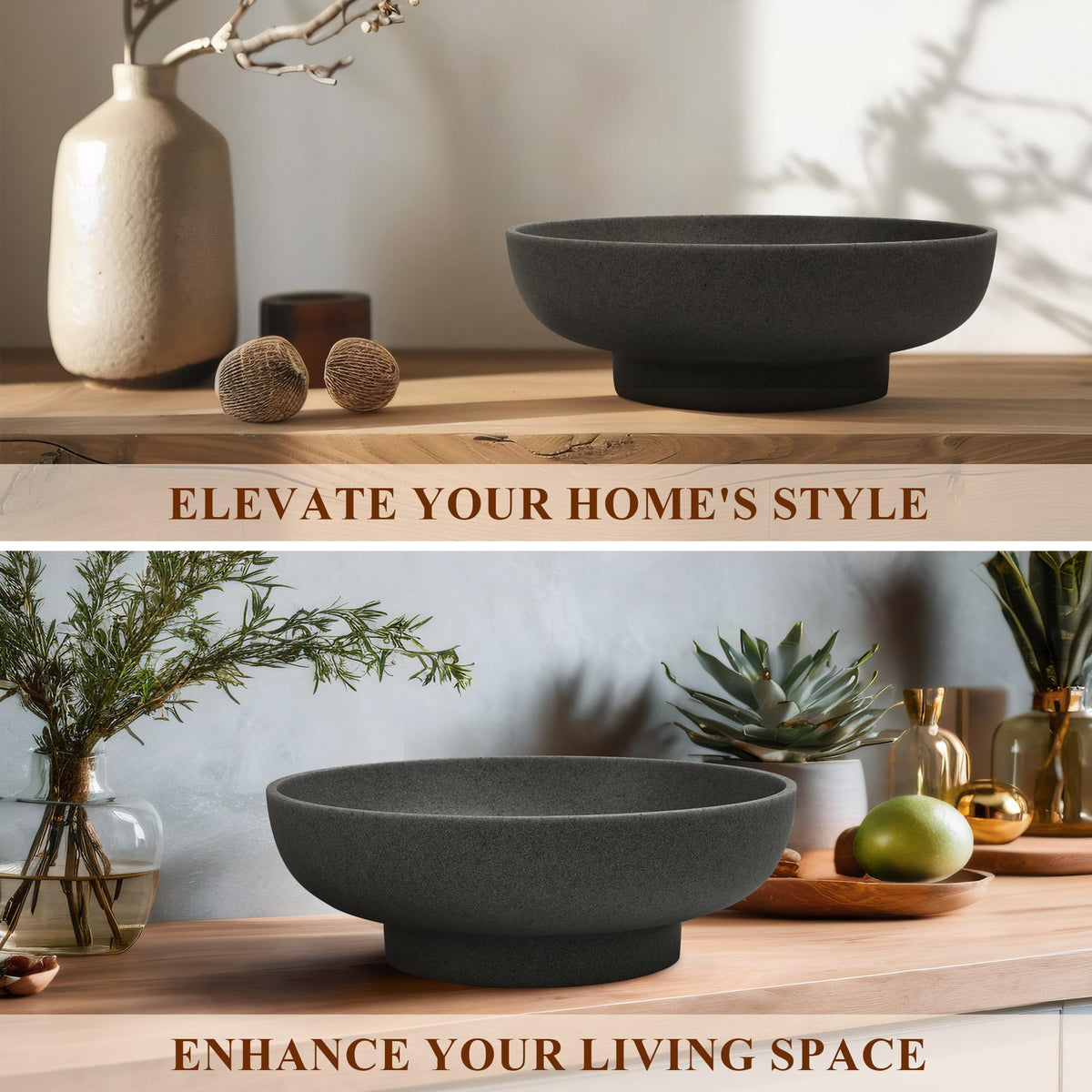 YMXYJM Large Decorative Resin Bowl, Modern Handicraft Bowls for Home Decor, Decorative Fruit Bowl for Kitchen Counter, Stylish Key Bowl for Entry Table, Artificial Stone Black