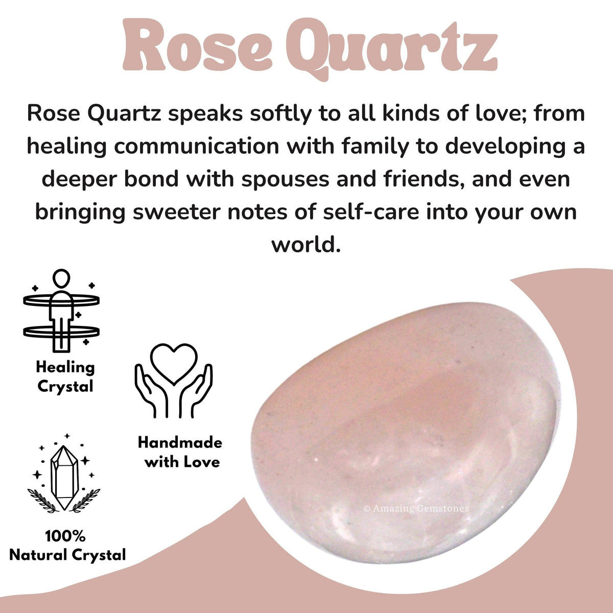 Amazing Gemstone Rose Quartz Crystal Tumbled Stones Polished Rocks - Natural Gem Stones for Healing - DIY Crystals for Protection (1 Piece)