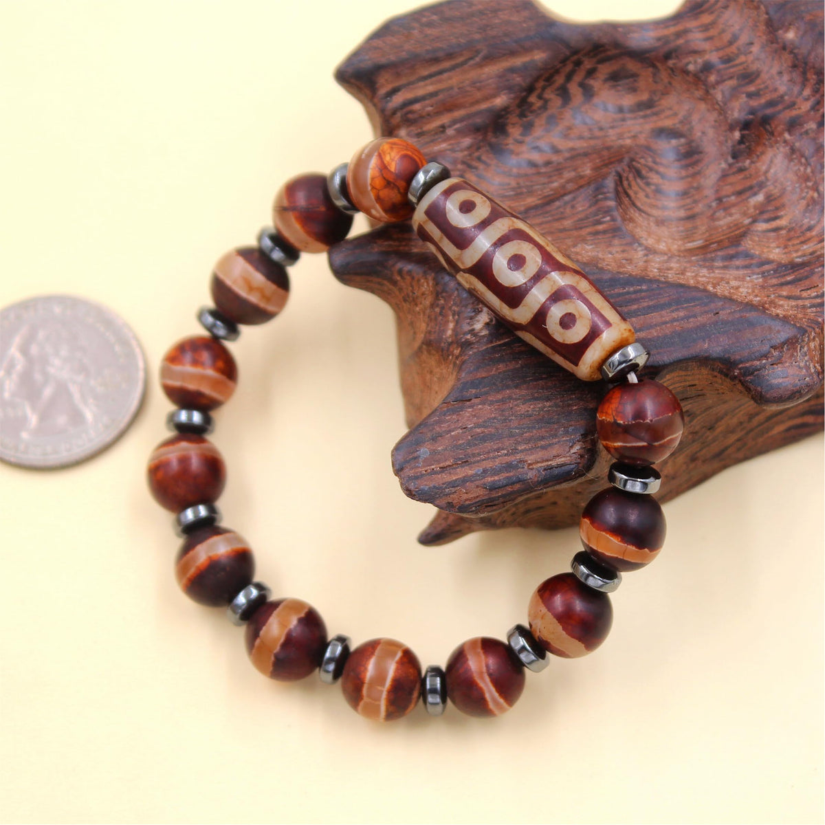 Zircobic Nine Eyes Dzi Feng Shui Healing Bracelet | Unique Tibetan Nine Eyes Dzi Wristband | Positive Energy Spiritual Bracelets | Blessing Mala Buddhist Chakra Meditation Jewelry